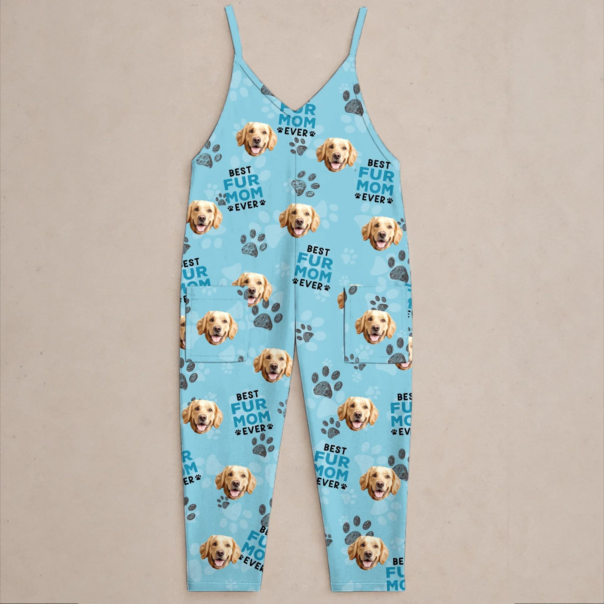 Custom Photo Casual Loose Overalls Jumpsuit - Personalized Summer Vacation And Travel Gifts For Dog Cat Lovers, Dog Dad And Mom, Cat Owners - Island Vibes, Puppy Tides - Image 2