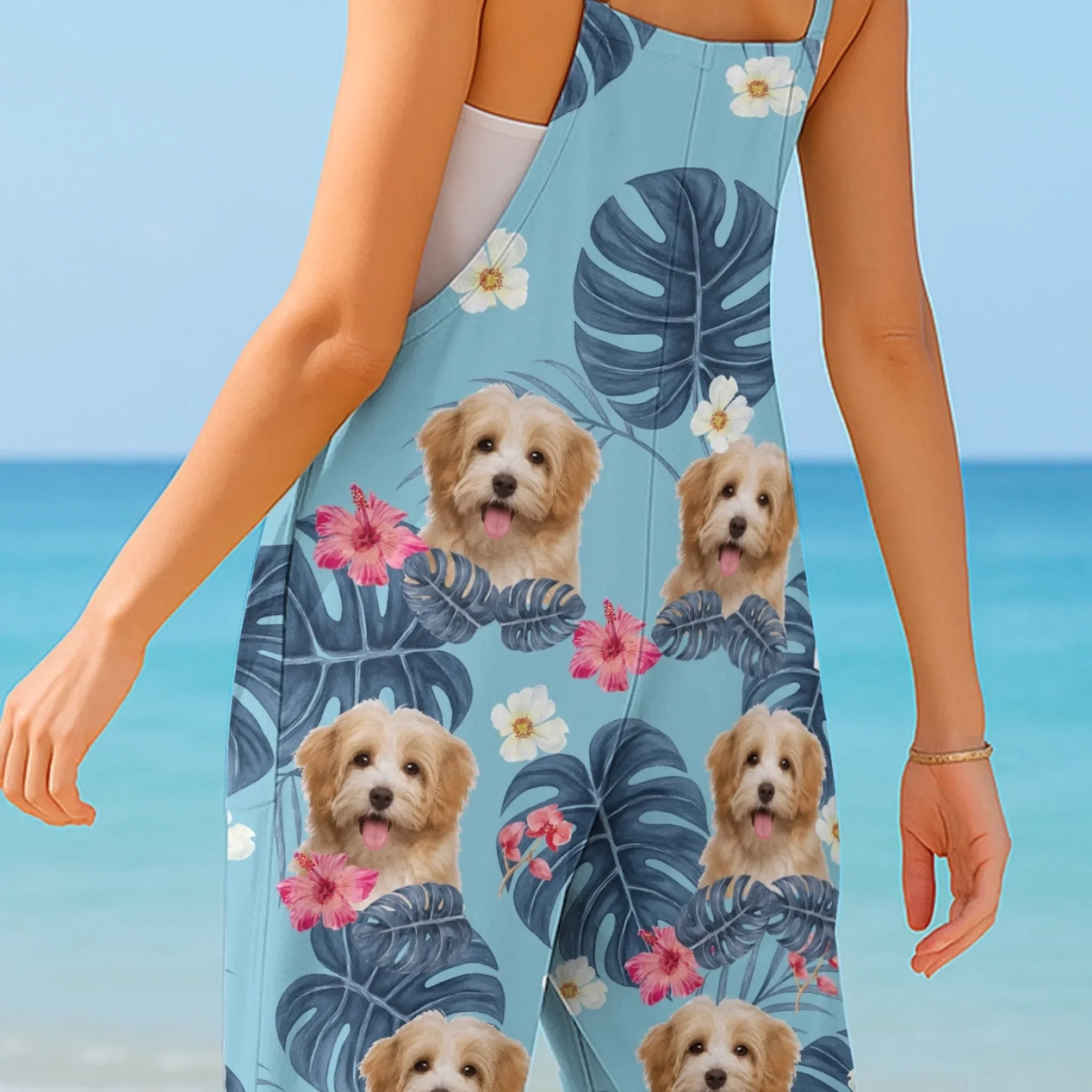 Custom Photo Casual Loose Overalls Jumpsuit - Personalized Summer Vacation And Travel Gifts For Dog Cat Lovers, Dog Dad And Mom, Cat Owners - Life’s Better With Fur - Image 4