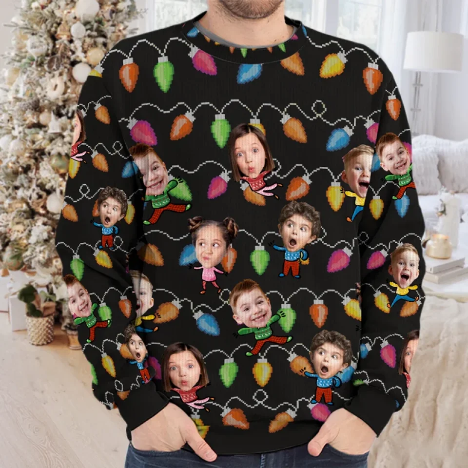 Custom Photo Celebrate The Season With Laughter And Love - Family Personalized Custom Ugly Sweatshirt - Unisex Wool Jumper - Christmas Gift For Family Members - Image 3