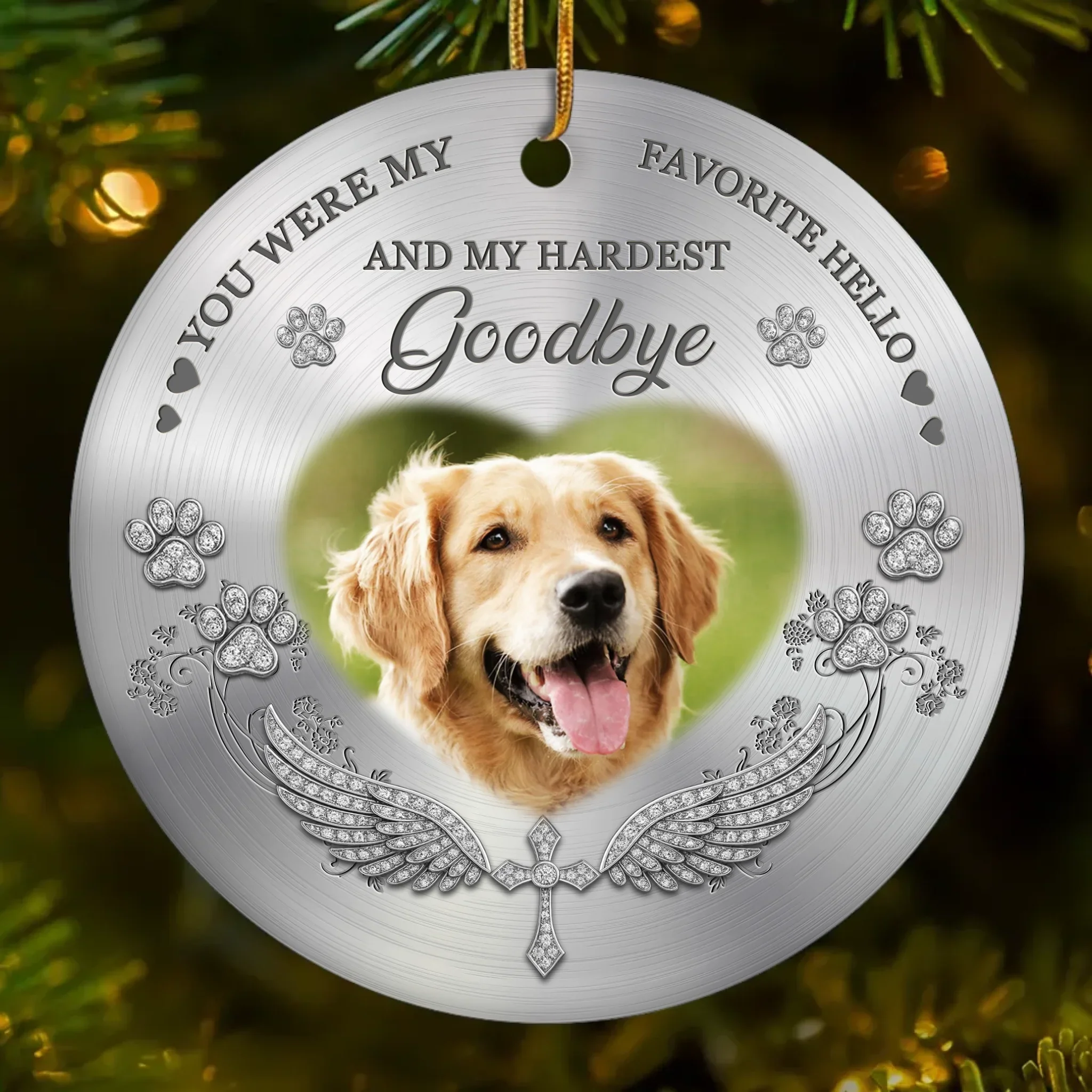 Custom Photo Ceramic Ornament - Personalized Pet Christmas Memorial Sympathy Gifts For Dogs, Cats - My Angel With Paws - Image 2