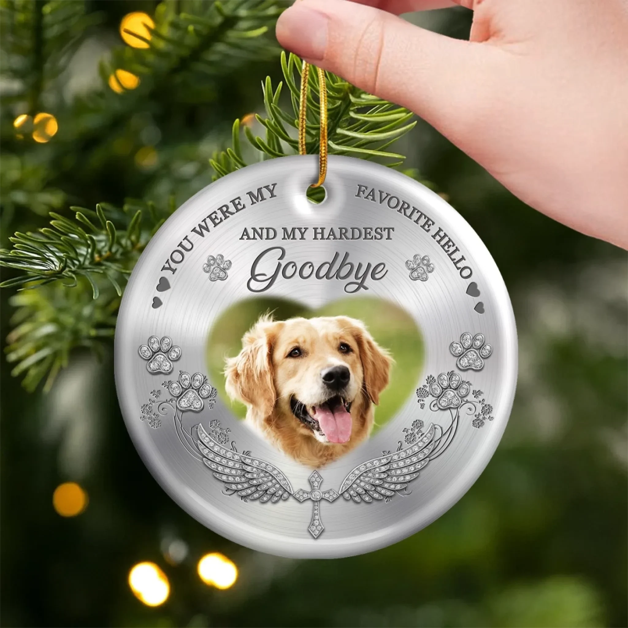 Custom Photo Ceramic Ornament - Personalized Pet Christmas Memorial Sympathy Gifts For Dogs, Cats - My Angel With Paws - Image 3