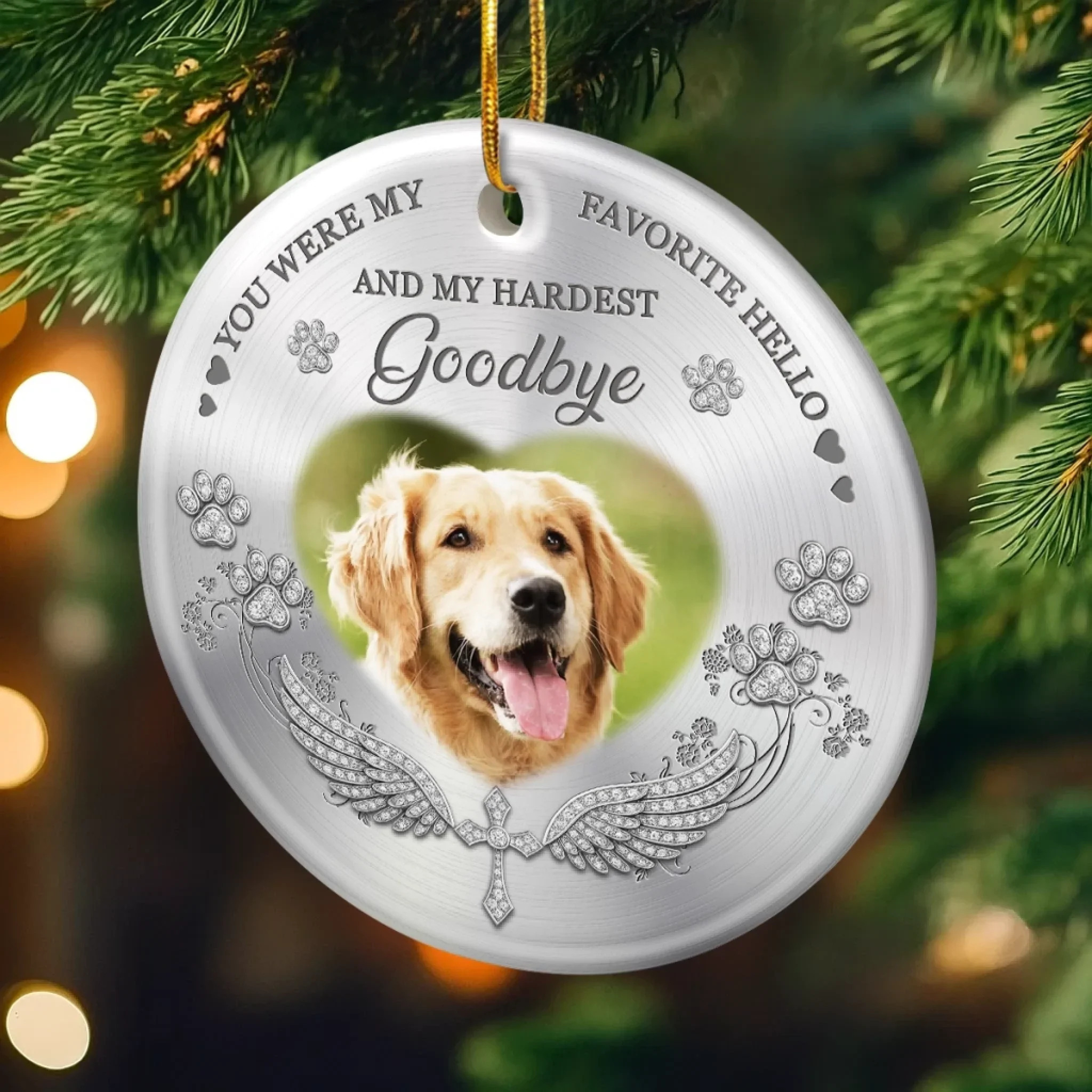 Custom Photo Ceramic Ornament - Personalized Pet Christmas Memorial Sympathy Gifts For Dogs, Cats - My Angel With Paws - Image 4