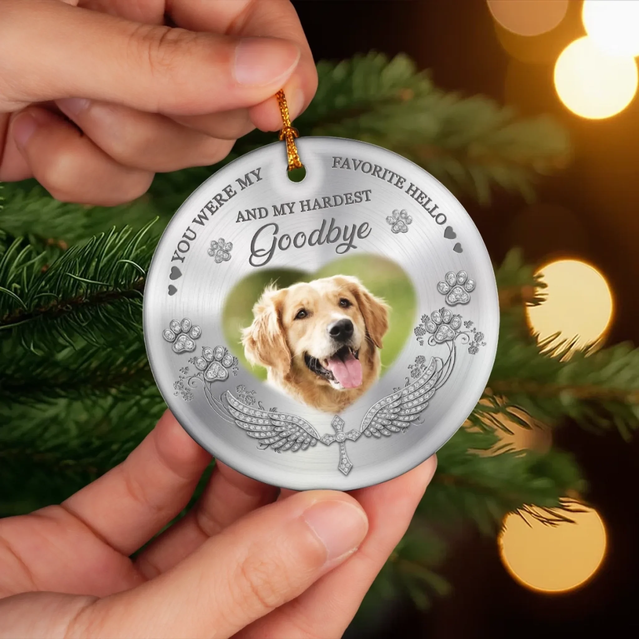 Custom Photo Ceramic Ornament - Personalized Pet Christmas Memorial Sympathy Gifts For Dogs, Cats - My Angel With Paws - Image 5