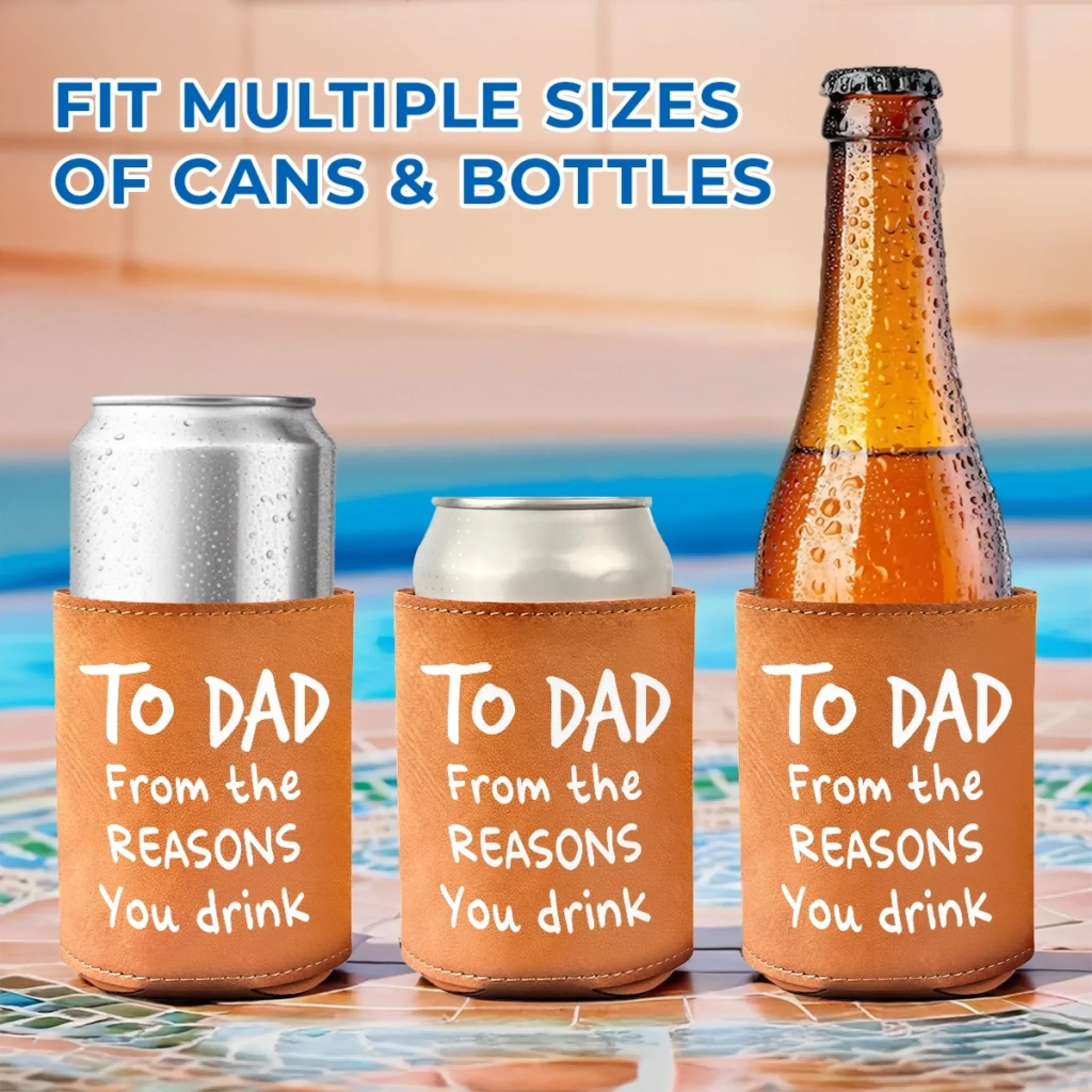 Custom Photo Cheers To Chaos - Family Personalized Custom Leather Can Cooler - Father's Day, Gift For Family Members, Dad, Grandpa - Image 4