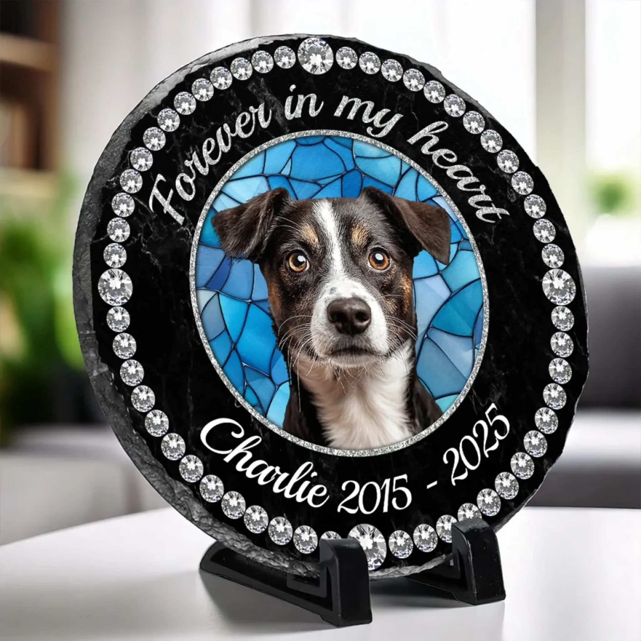 Custom Photo Cherished Forever, Loved Always - Memorial Personalized Custom Round Shaped Stone With Stand - Sympathy Gift For Pet Owners, Pet Lovers - Image 3