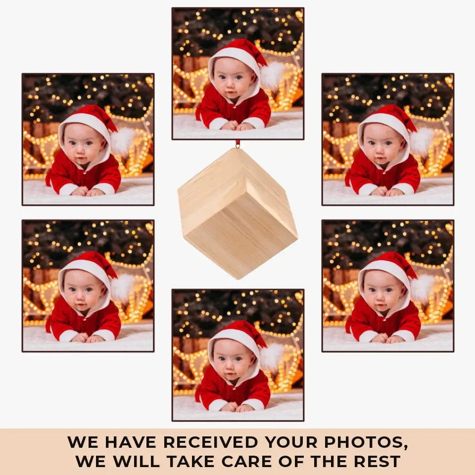 Custom Photo Children Bring Us A Piece Of Heaven On Earth - Family Personalized Custom Wooden Cube Ornament - Christmas Gift For Baby Kids, Newborn Baby - Image 2