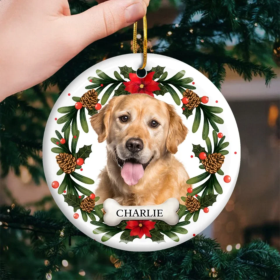Custom Photo Christmas Cheer And Lots Of Fun With My Fur Baby - Dog & Cat Personalized Custom Ornament - Ceramic Round Shaped - Christmas Gift For Pet Owners, Pet Lovers - Image 3