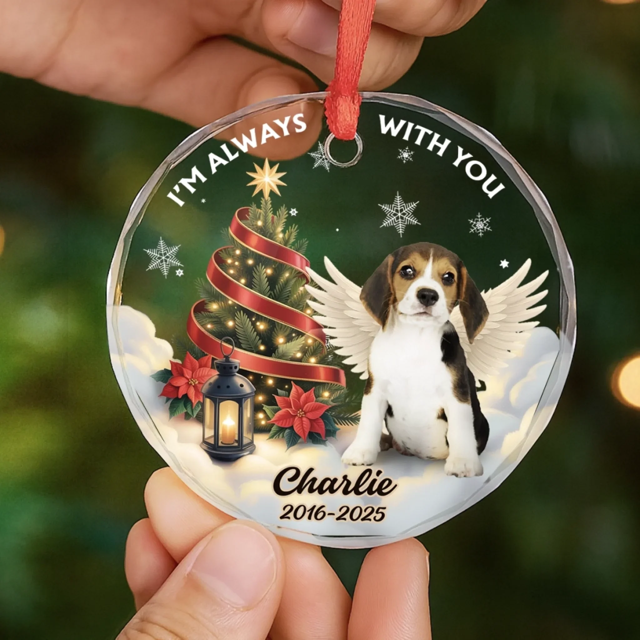 Custom Photo Circle Glass Ornament - Personalized Pet Christmas Memorial Sympathy Gifts For Dogs, Cats - Forever By My Side - Image 5