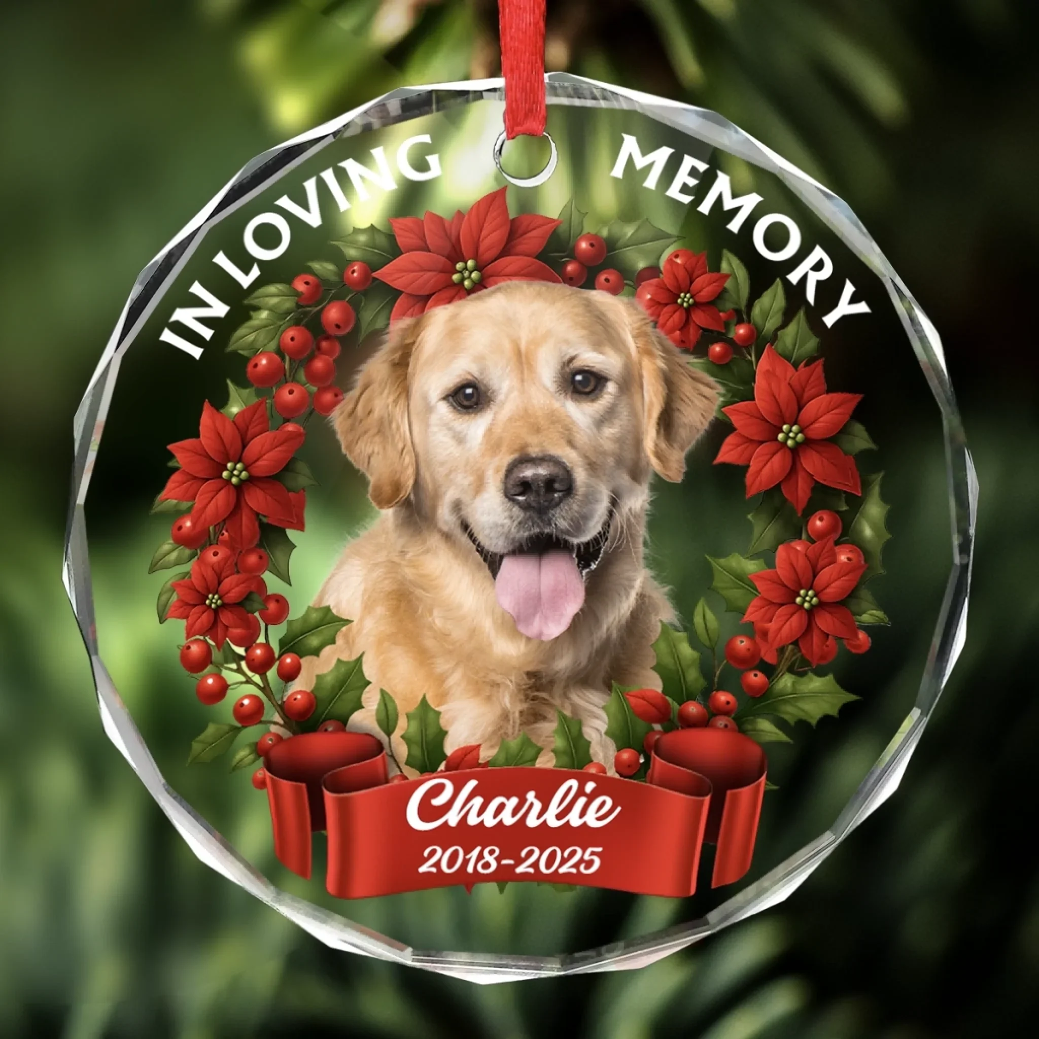 Custom Photo Circle Glass Ornament - Personalized Pet Christmas Memorial Sympathy Gifts For Dogs, Cats - Love You Beyond Time - Image 4