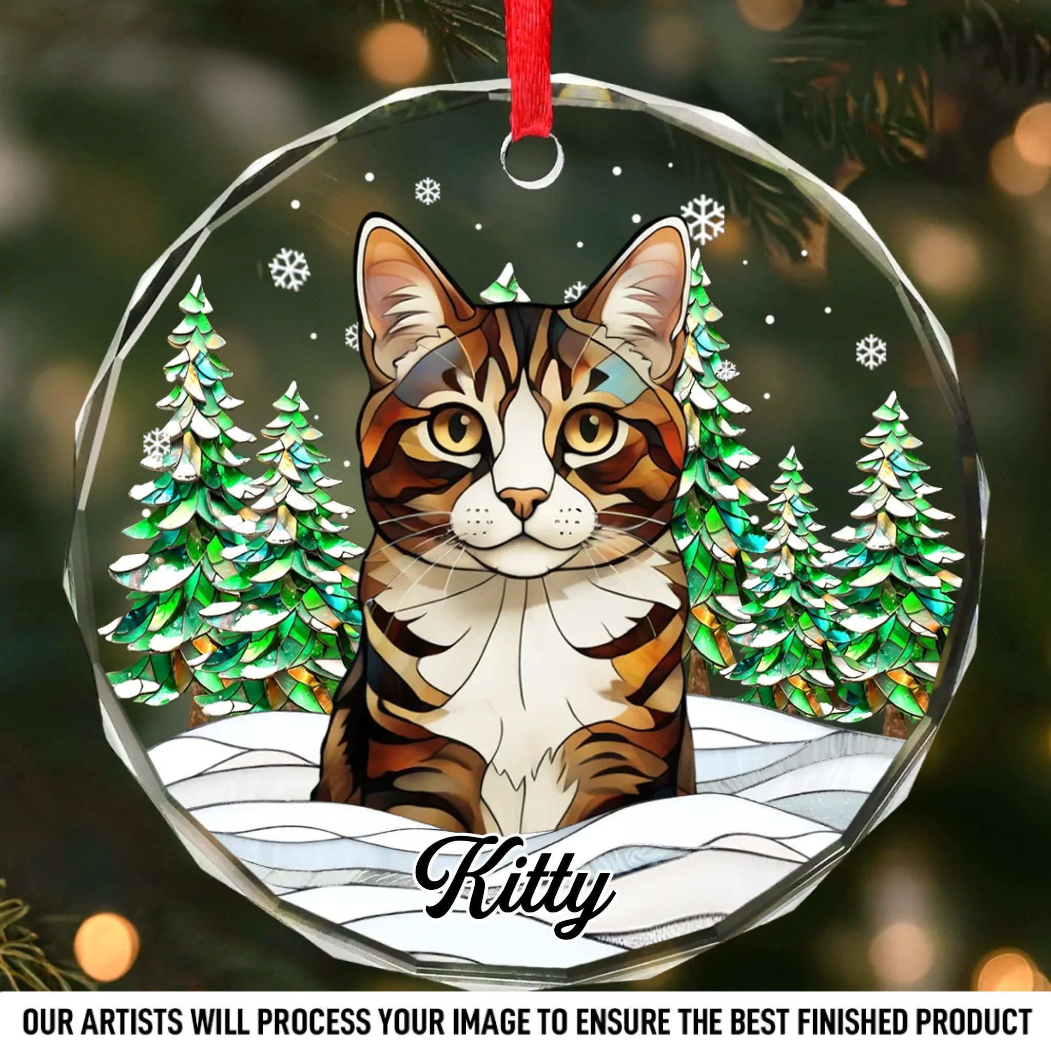 Custom Photo Circle Glass Ornament - Personalized Pet Christmas Memorial Sympathy Gifts For Dogs, Cats - Silent Whiskers Echo With Love - Image 2