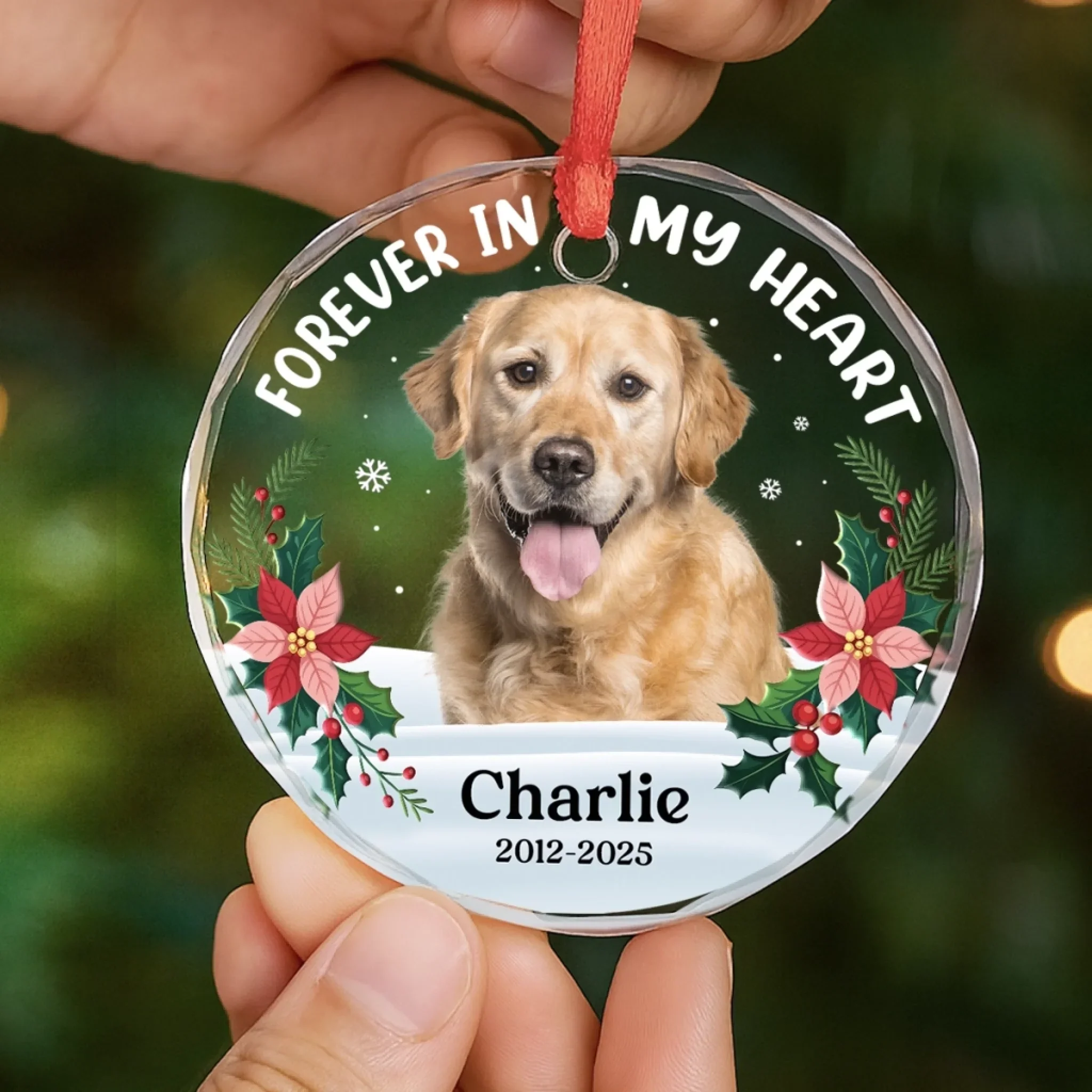 Custom Photo Circle Glass Ornament - Personalized Pet Memorial Sympathy Gifts For Dogs, Cats - Gone But Never Forgotten - Image 5