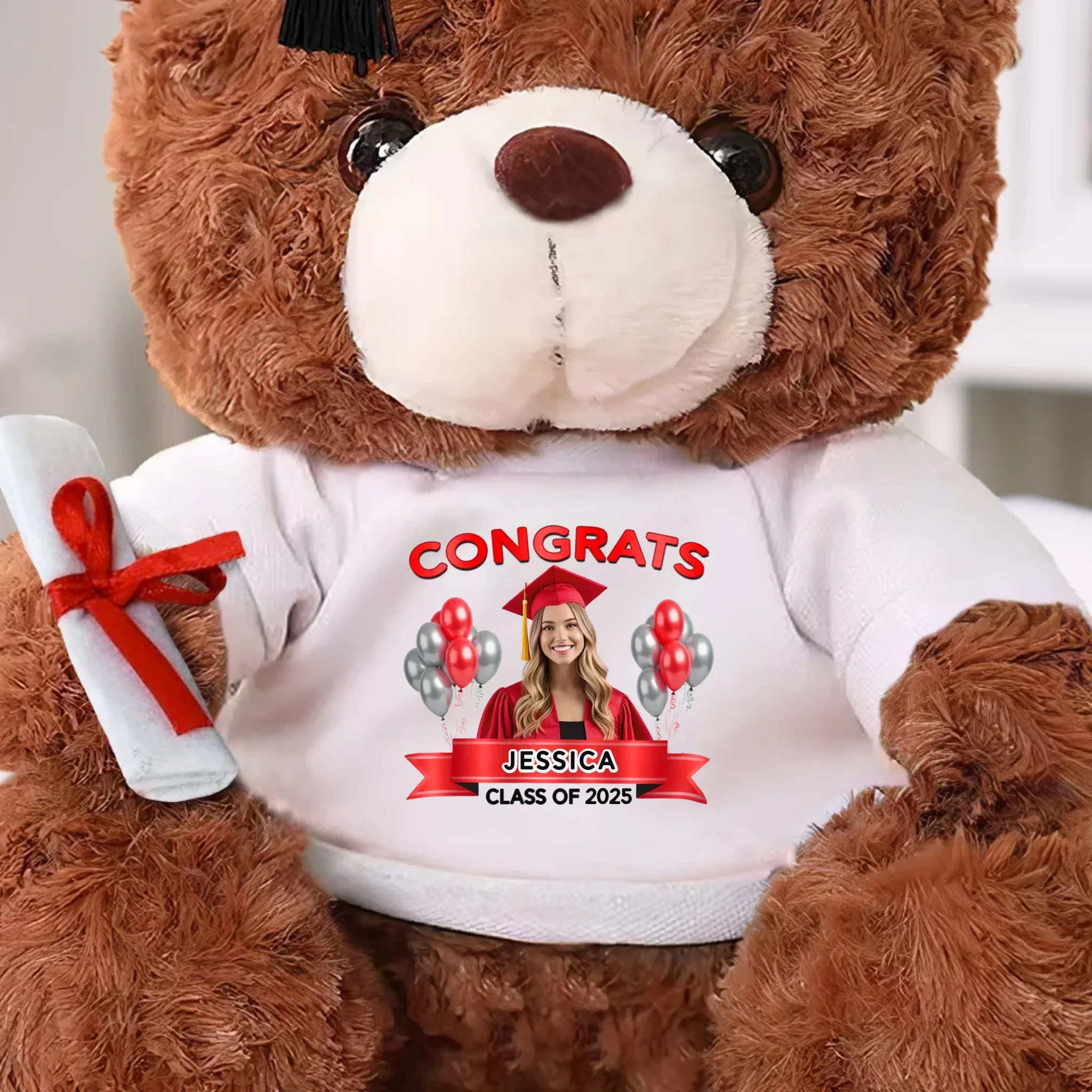 Custom Photo Congrats, Future Begins Now - Family Personalized Custom Graduation Teddy Bear Plush - Graduation Gift For Family Members, Siblings, Brothers, Sisters - Image 2