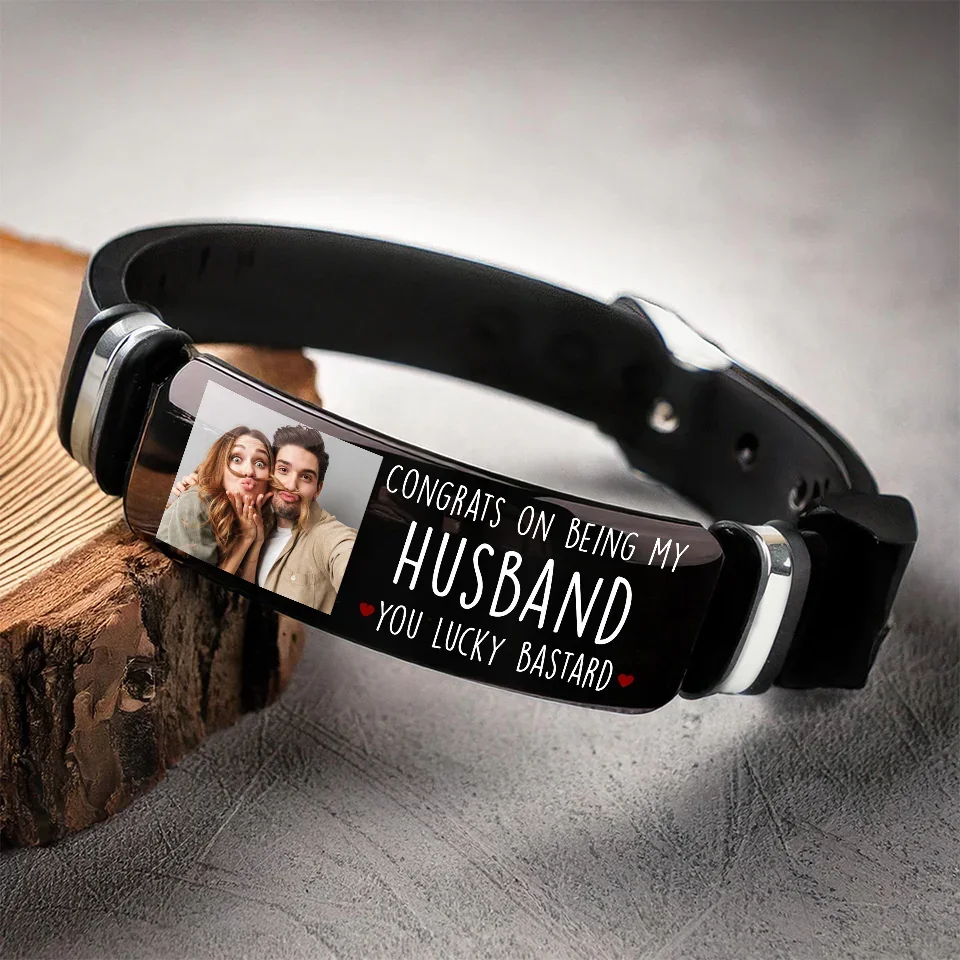 Custom Photo Congrats On Being My Husband - Couple Personalized Custom Bracelet - Gift For Husband Wife, Anniversary - Image 4
