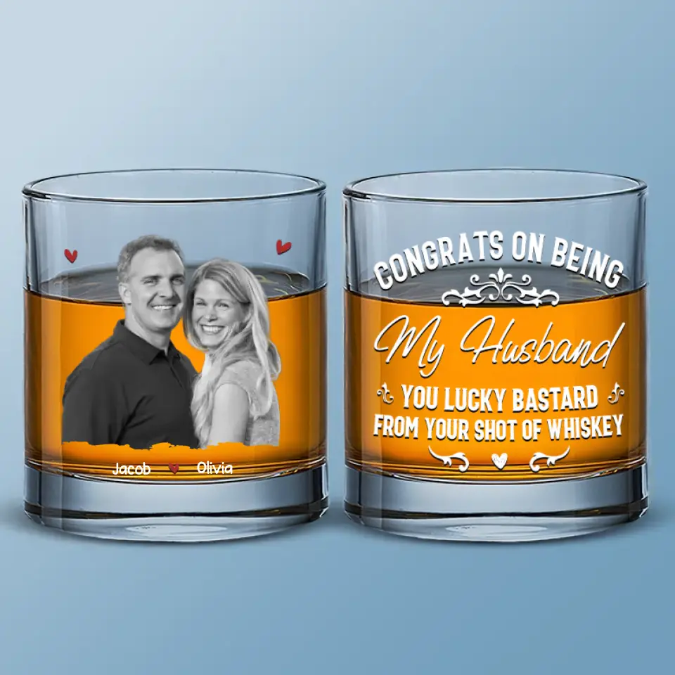 Custom Photo Congrats On Being My Husband - Couple Personalized Custom Whiskey Glass - Gift For Husband Wife, Anniversary - Image 2