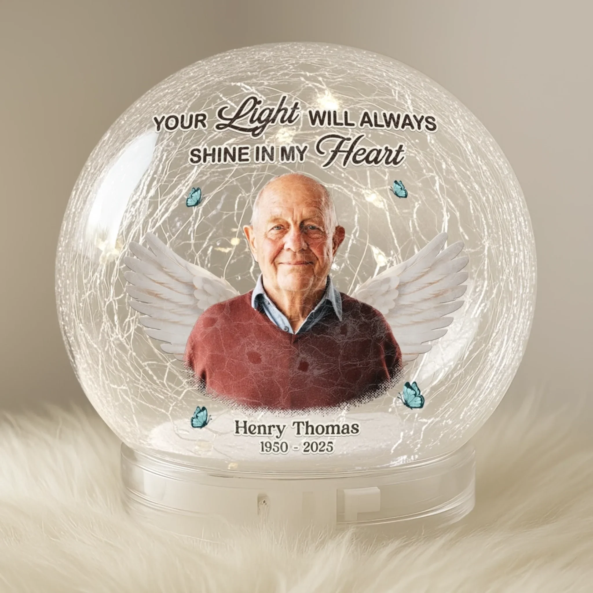 Custom Photo Crackle Glass LED Ball - Personalized Christmas Memorial Sympathy Gifts For Loss Of Mom, Dad - Your Love Stays Here - Image 3