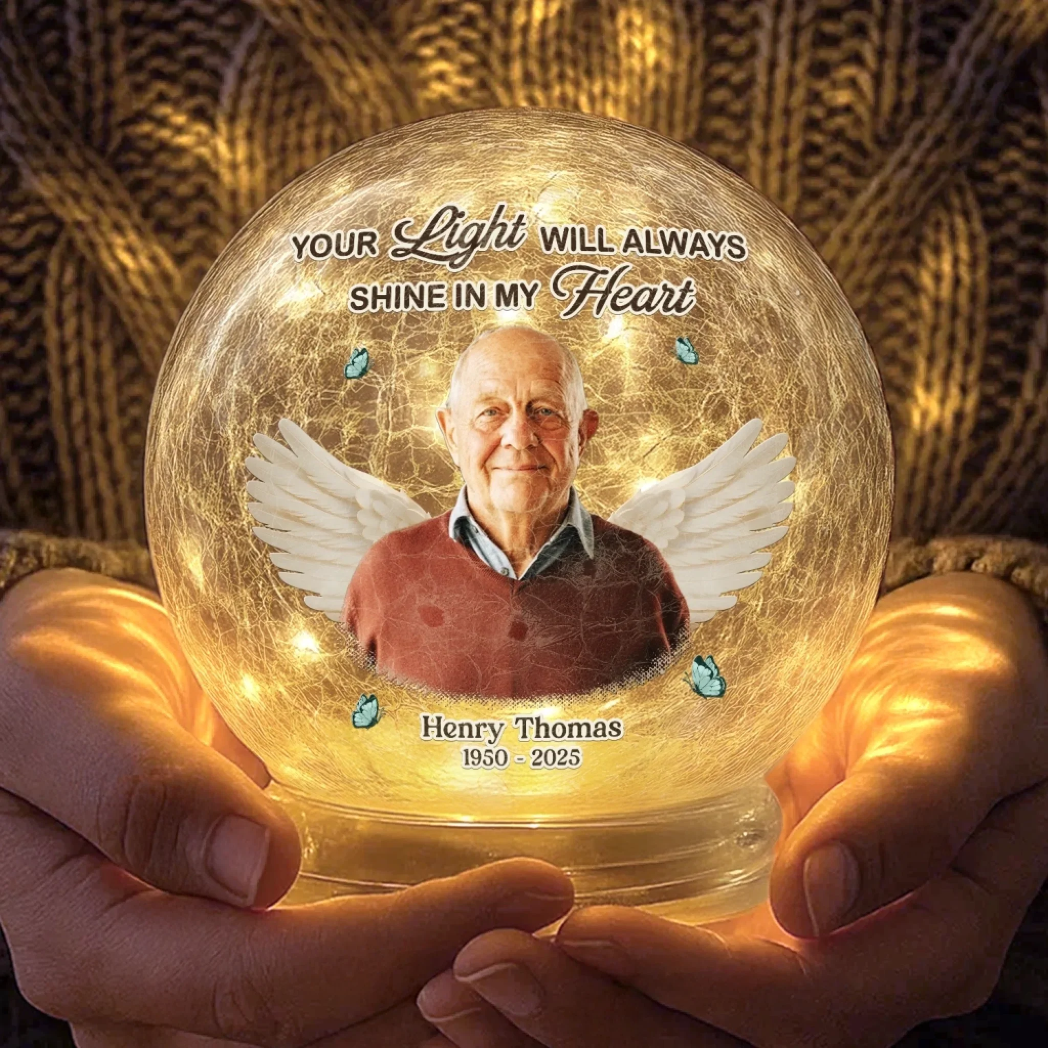 Custom Photo Crackle Glass LED Ball - Personalized Christmas Memorial Sympathy Gifts For Loss Of Mom, Dad - Your Love Stays Here - Image 5