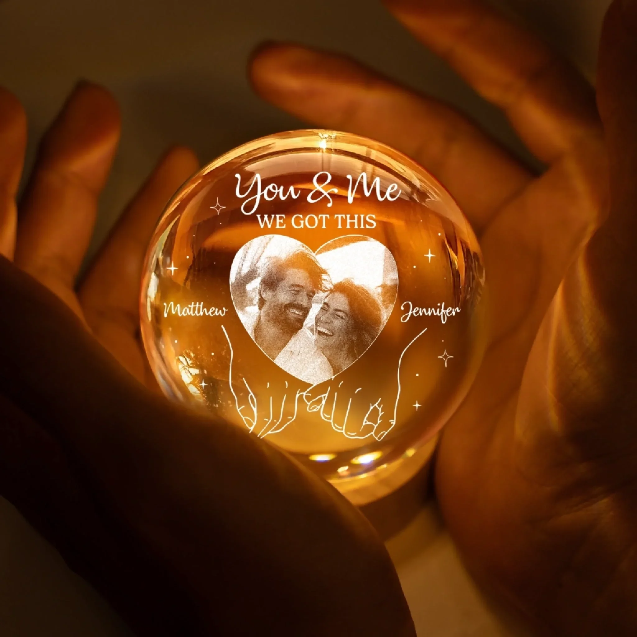Custom Photo Crystal Globe Lamp - Personalized Anniversary Wedding Gifts For Husband And Wife, Him And Her - Two Souls One Heart - Image 4