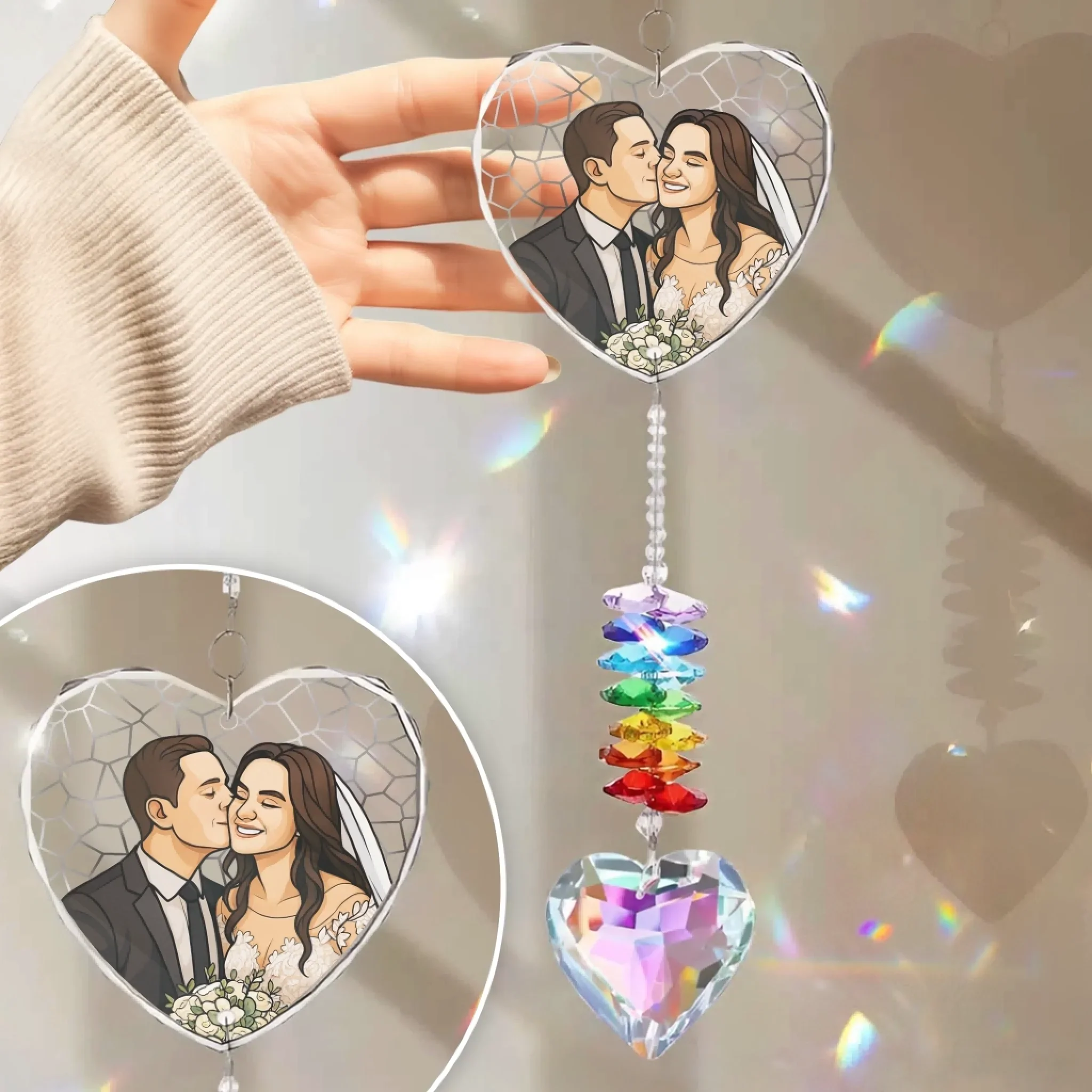 Custom Photo Crystal Heart Suncatcher - Personalized Anniversary Wedding Gifts For Husband And Wife, Him And Her - A Love That Never Fades - Image 3