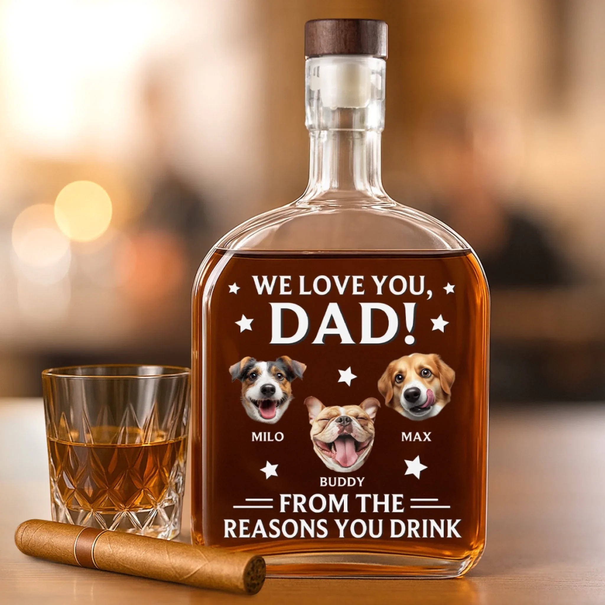 Custom Photo Dad Fuel Courtesy Of Your Pack - Dog & Cat Personalized Custom Whiskey Bottle - Father's Day,  Gift For Dad, Pet Owners, Pet Lovers - Image 3