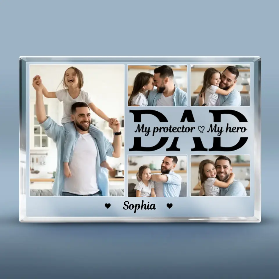 Custom Photo Dad Is My Protector - Family Personalized Custom Rectangle Shaped Acrylic Plaque -  Father's Day, Birthday Gift For Dad - Image 2