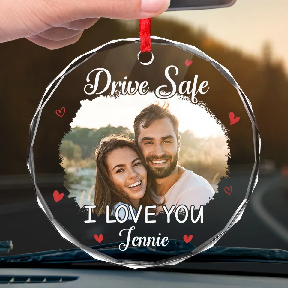 Custom Photo Drive Safe And Come Home To My Heart - Couple Personalized Custom Round Glass Ornament Car Hanger - Gift For Husband Wife, Anniversary - Image 4