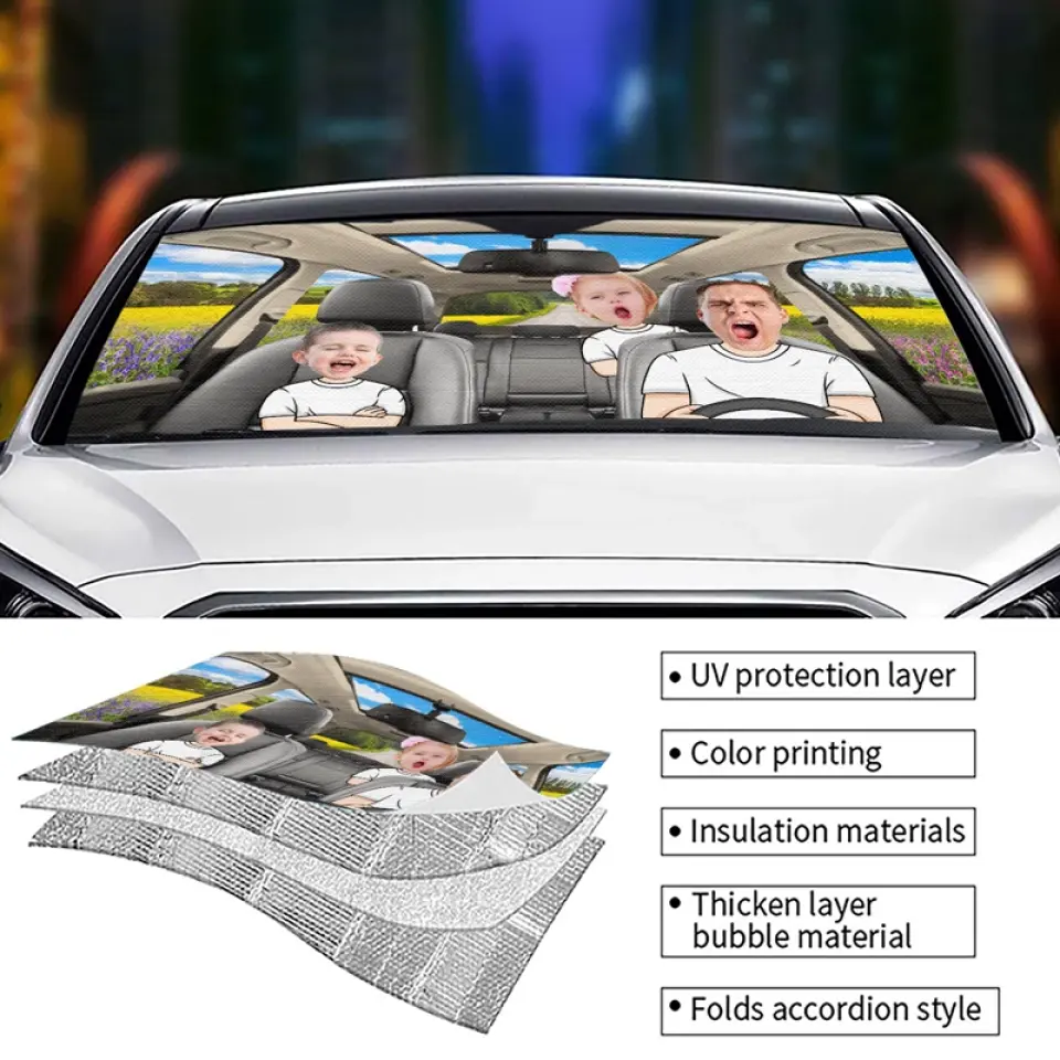 Custom Photo Driving Together, Bonding Forever - Family Personalized Custom Auto Windshield Sunshade, Car Window Protector - Gift For Family Members - Image 4