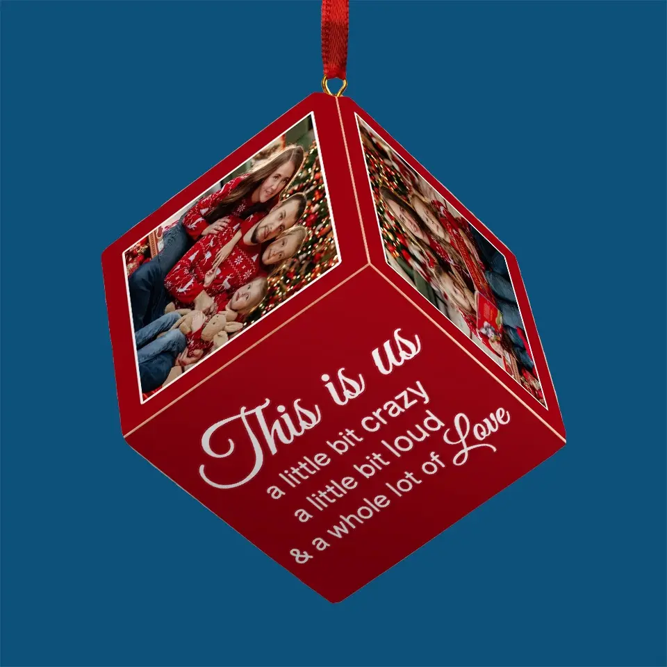 Custom Photo Every Christmas, I Wrap My Family In Love! - Family Personalized Custom Wooden Cube Ornament - Christmas Gift For Family Members - Image 3