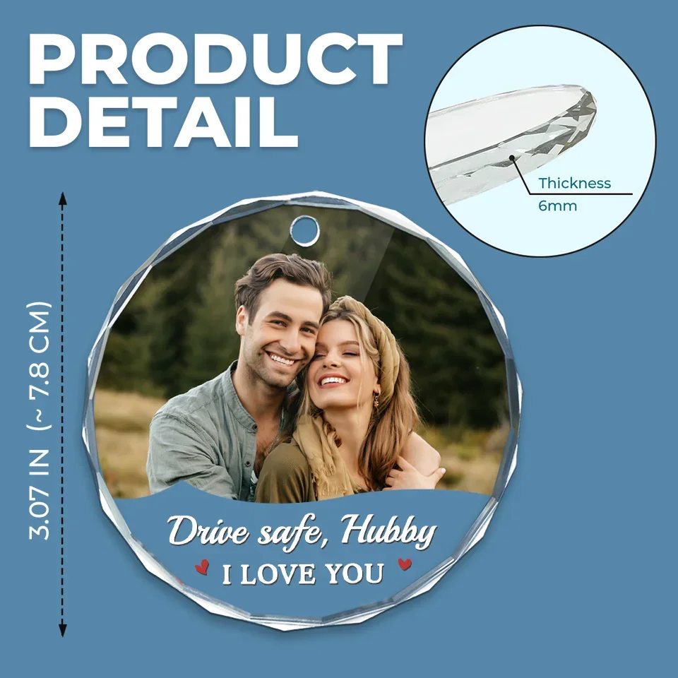Custom Photo Every Mile, My Love Is With You - Couple Personalized Custom Round Glass Ornament Car Hanger - Gift For Husband Wife, Anniversary - Image 5
