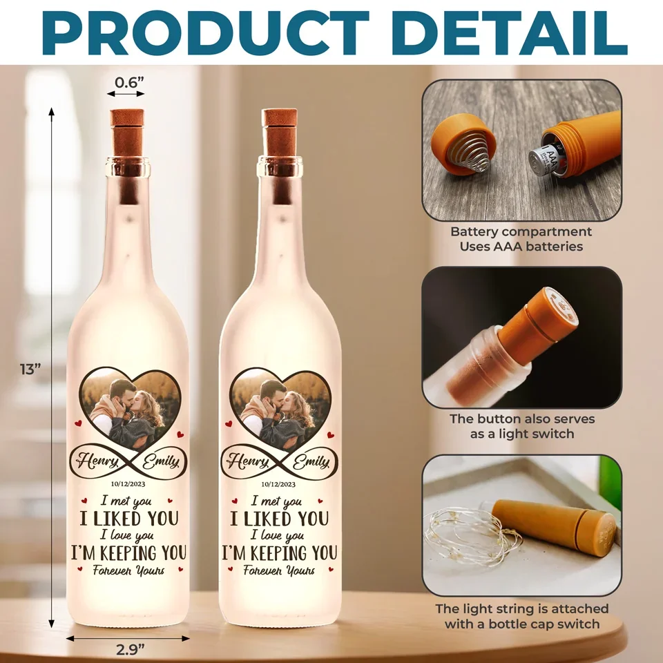 Custom Photo Every Moment Spent With You Is A Treasure - Couple Personalized Custom Bottle Lamp - Gift For Husband Wife, Anniversary - Image 5
