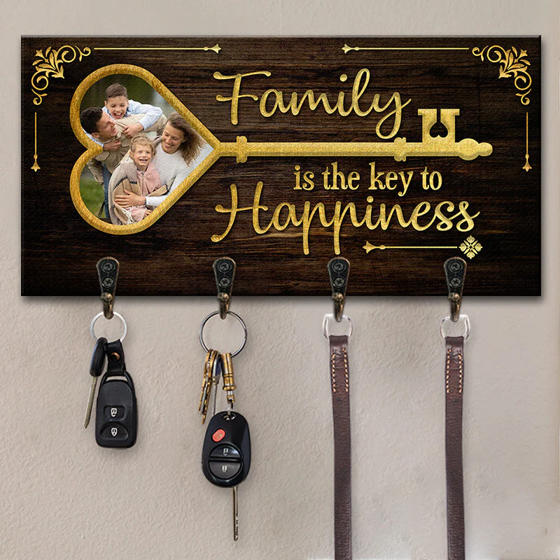 Custom Photo Family Is The Key To Happiness - Family Personalized Custom Home Decor Key Hanger, Key Holder - House Warming Gift For Family Members - Image 3