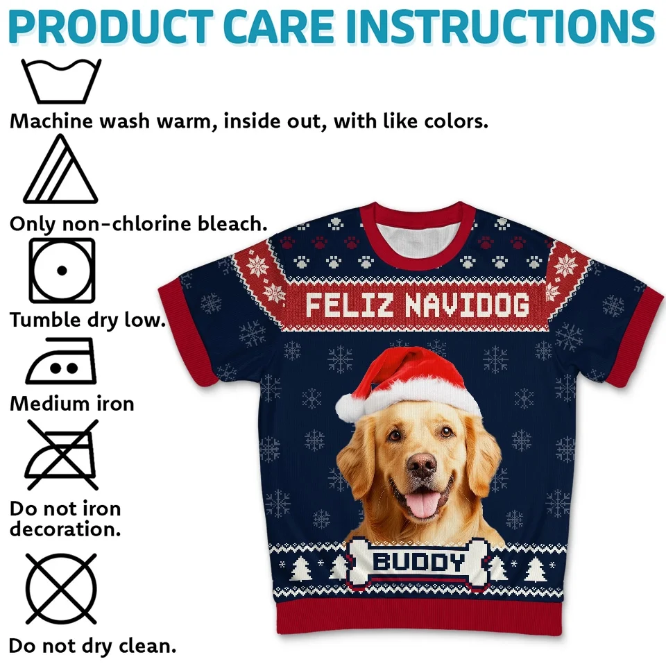 Custom Photo Feliz Navidog - Dog Personalized Custom All Over Print Adult Short Sleeve Sweater - Christmas Gift For Pet Owners, Pet Lovers - Image 5