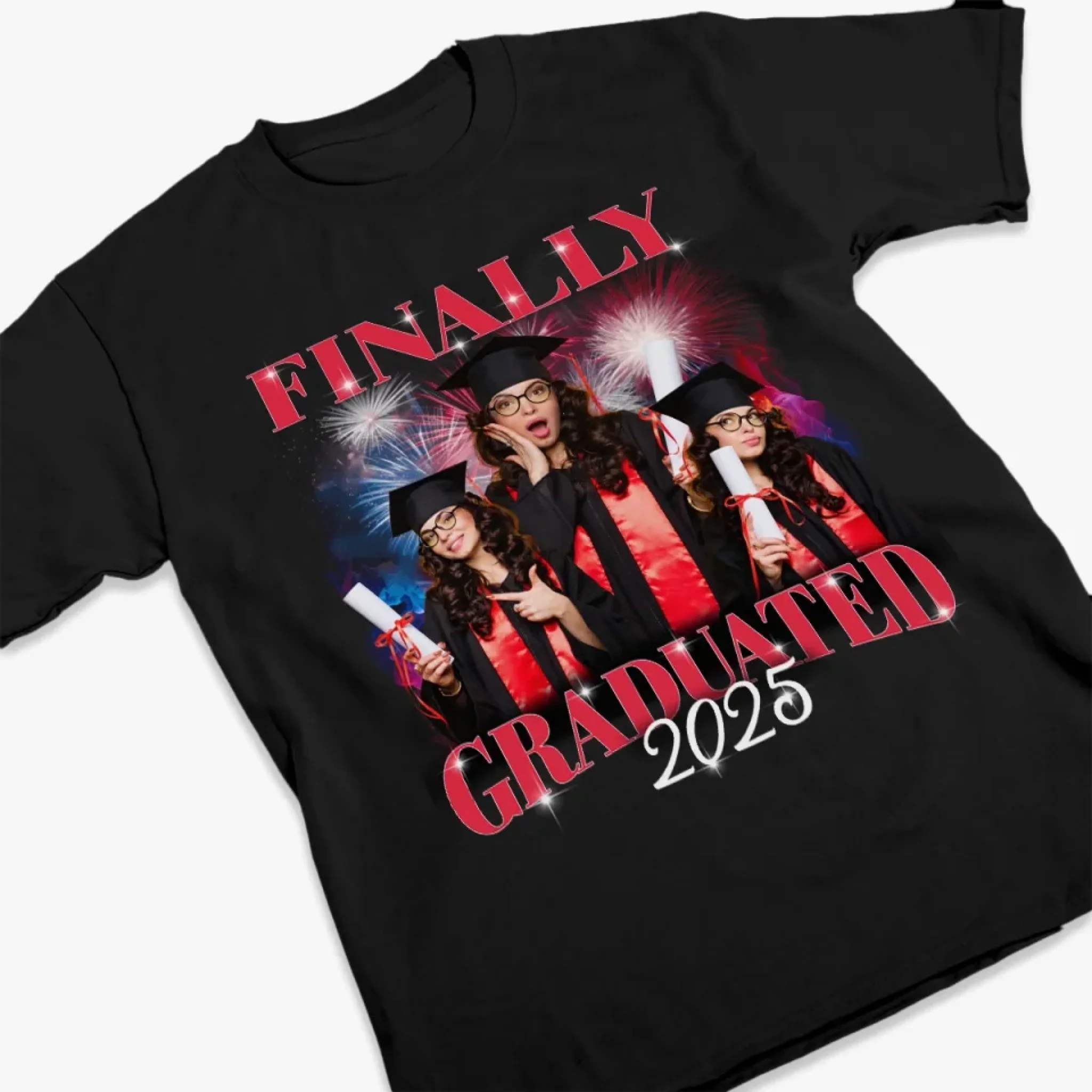 Custom Photo Finally Graduated - Family Personalized Custom Unisex T-shirt, Premium T-shirt, Hoodie - Graduation Gift For Family Members, Siblings, Brothers, Sisters - Image 3