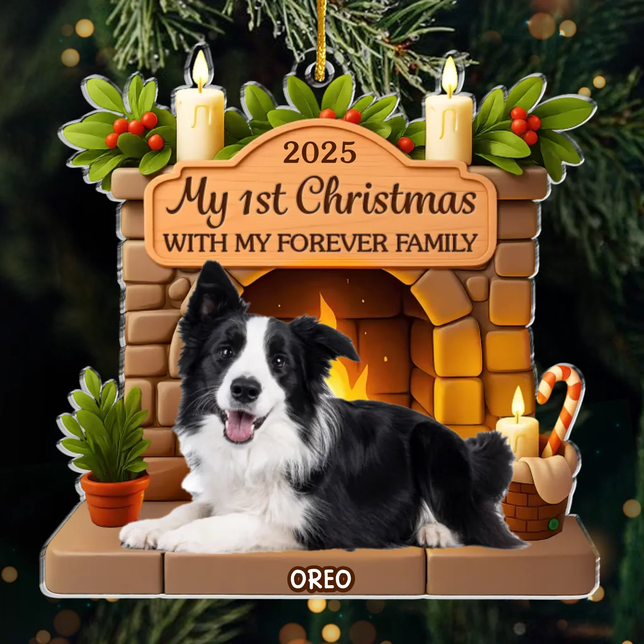 Custom Photo First Christmas Acrylic Ornament - Personalized Christmas Birthday Gifts For Dog Lovers, Dog Dad And Mom - Christmas Is Merrier With Fur - Image 2