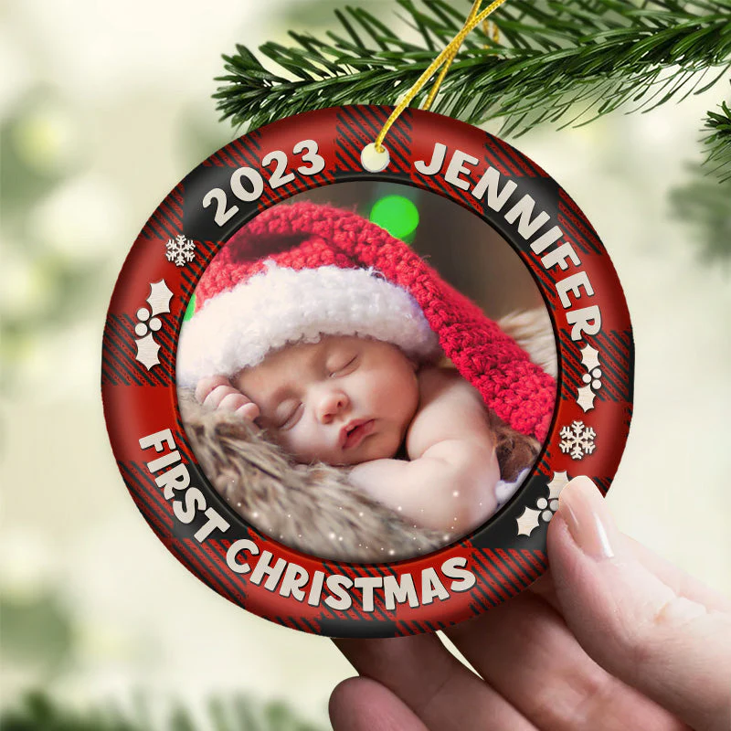 Custom Photo First Christmas - Dog & Cat Personalized Custom Ornament - Ceramic Round Shaped - Christmas Gift For Family Members, Pet Owners, Pet Lovers - Image 4