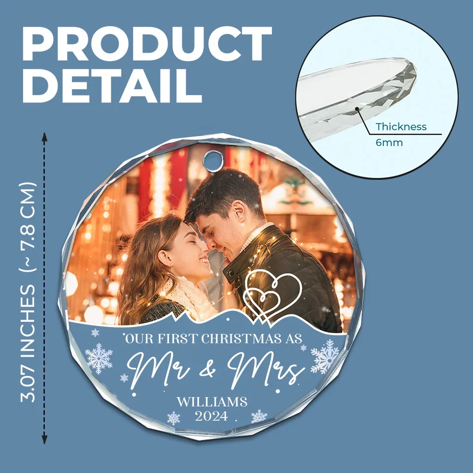 Custom Photo First Christmas, Endless Love And Joy - Couple Personalized Custom Circle Glass Ornament - Christmas Gift For Husband Wife, Anniversary, First Christmas - Image 4