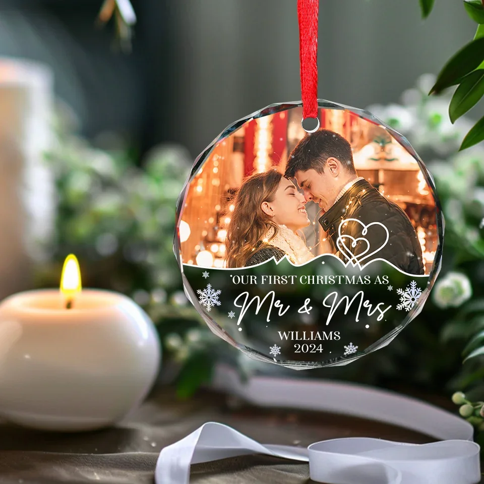 Custom Photo First Christmas, Endless Love And Joy - Couple Personalized Custom Circle Glass Ornament - Christmas Gift For Husband Wife, Anniversary, First Christmas - Image 5