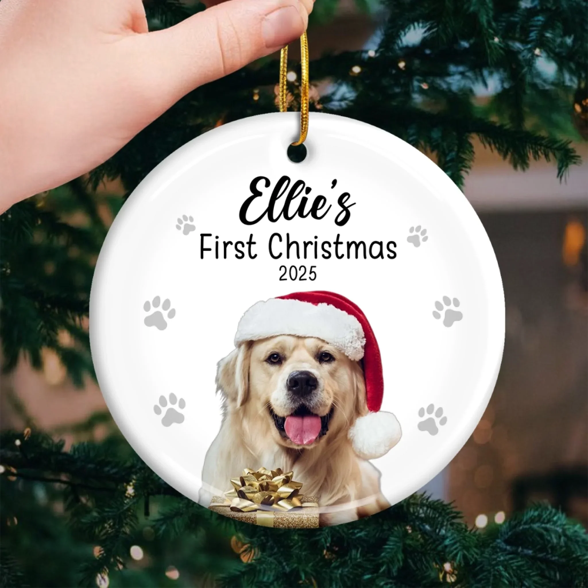Custom Photo First Christmas Pet Ceramic Ornament - Personalized Christmas Birthday Gifts For Dog Lovers, Cat Lovers, Pet Dad And Mom, New Pet Ornament - Our First Fur Christmas - Image 3