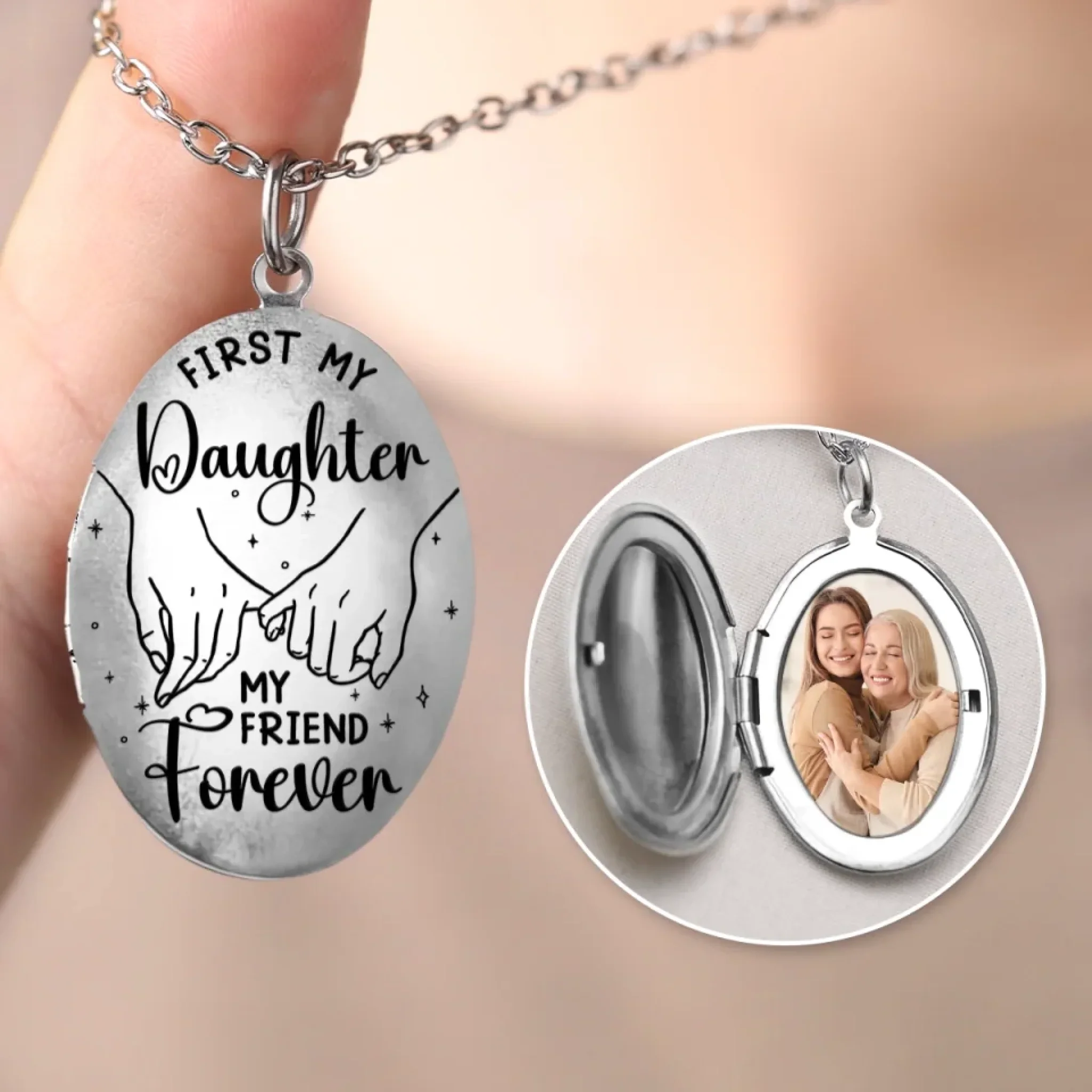 Custom Photo First My Mother, My Friend Forever - Family Personalized Custom Locket Necklace - Mother's Day, Gift For Mom, Daughter - Image 4