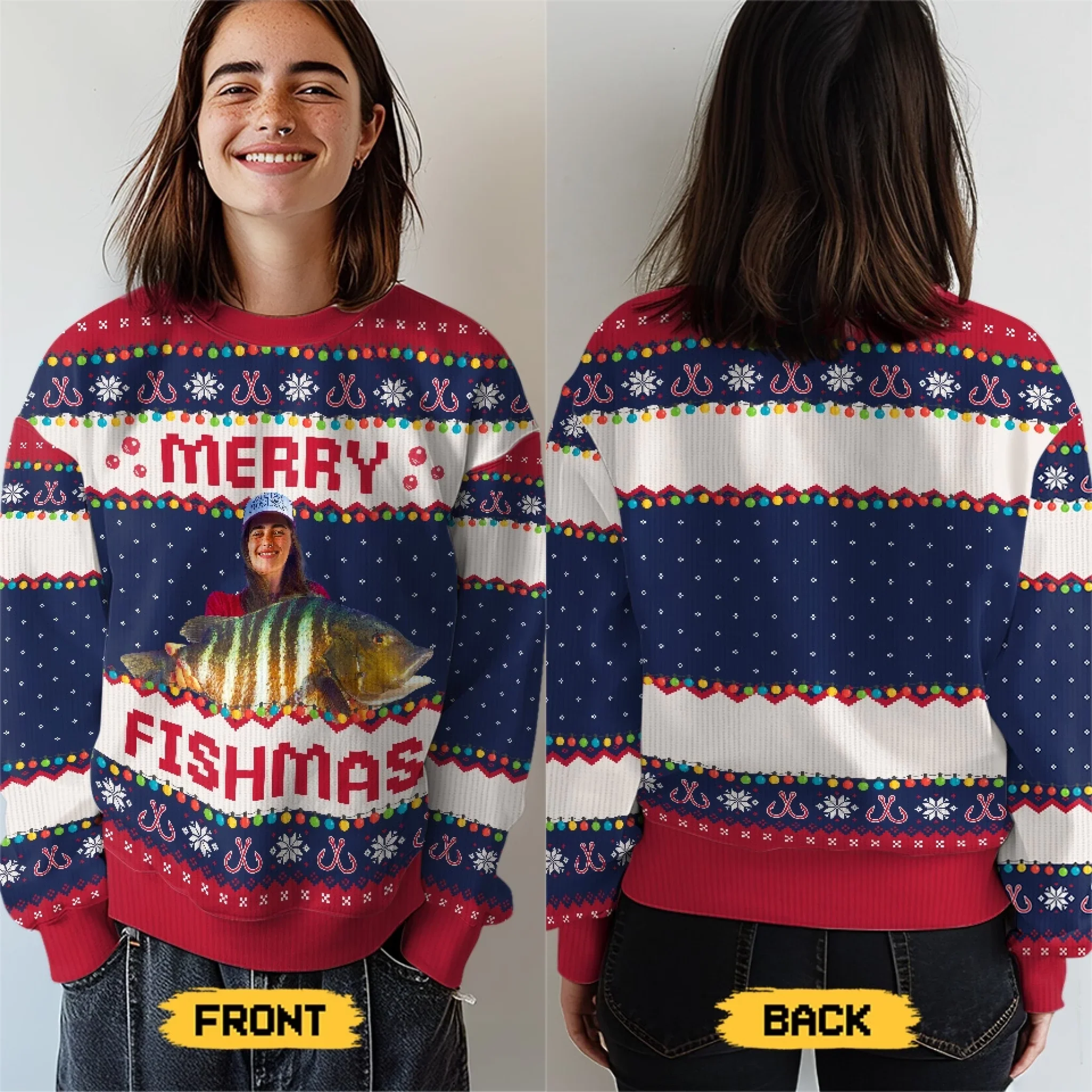 Custom Photo Unisex Ugly Sweatshirt - Personalized Christmas Birthday Gifts For Fisherman - Image 4