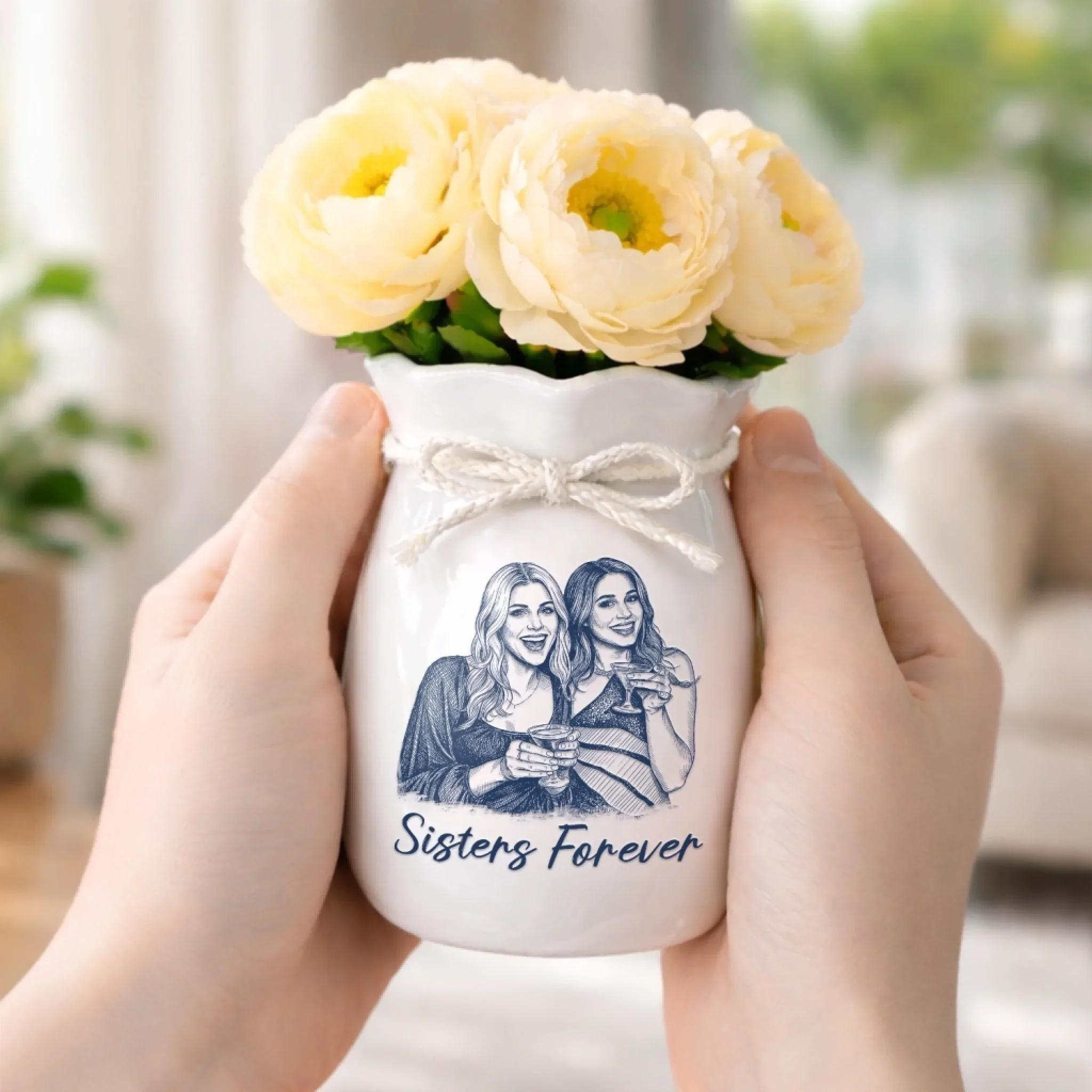 Custom Photo Flower Vase With Ribbon - Personalized Best Friend Birthday Gifts For Women, Besties, Sisters, BFF - The Best Snapshots Start With Sisters - Image 4
