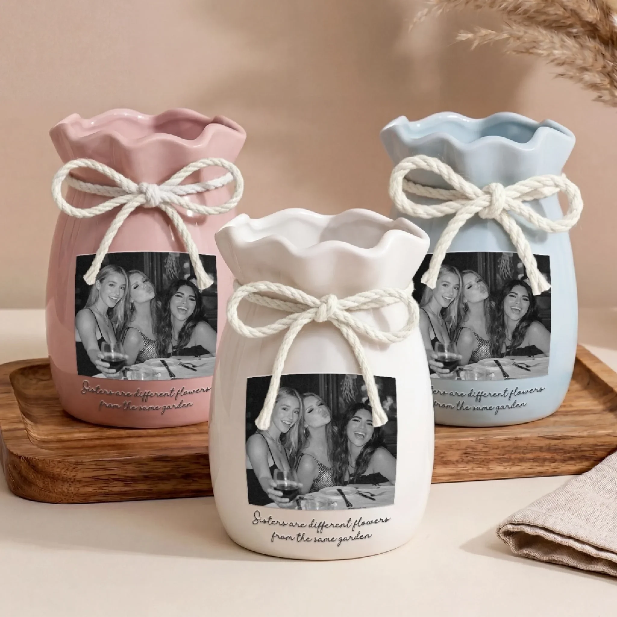 Custom Photo Flower Vase With Ribbon - Personalized Best Friend Birthday Gifts For Women, Besties, Sisters, BFF - We’re Besties Because No One Else Can Handle Us - Image 3