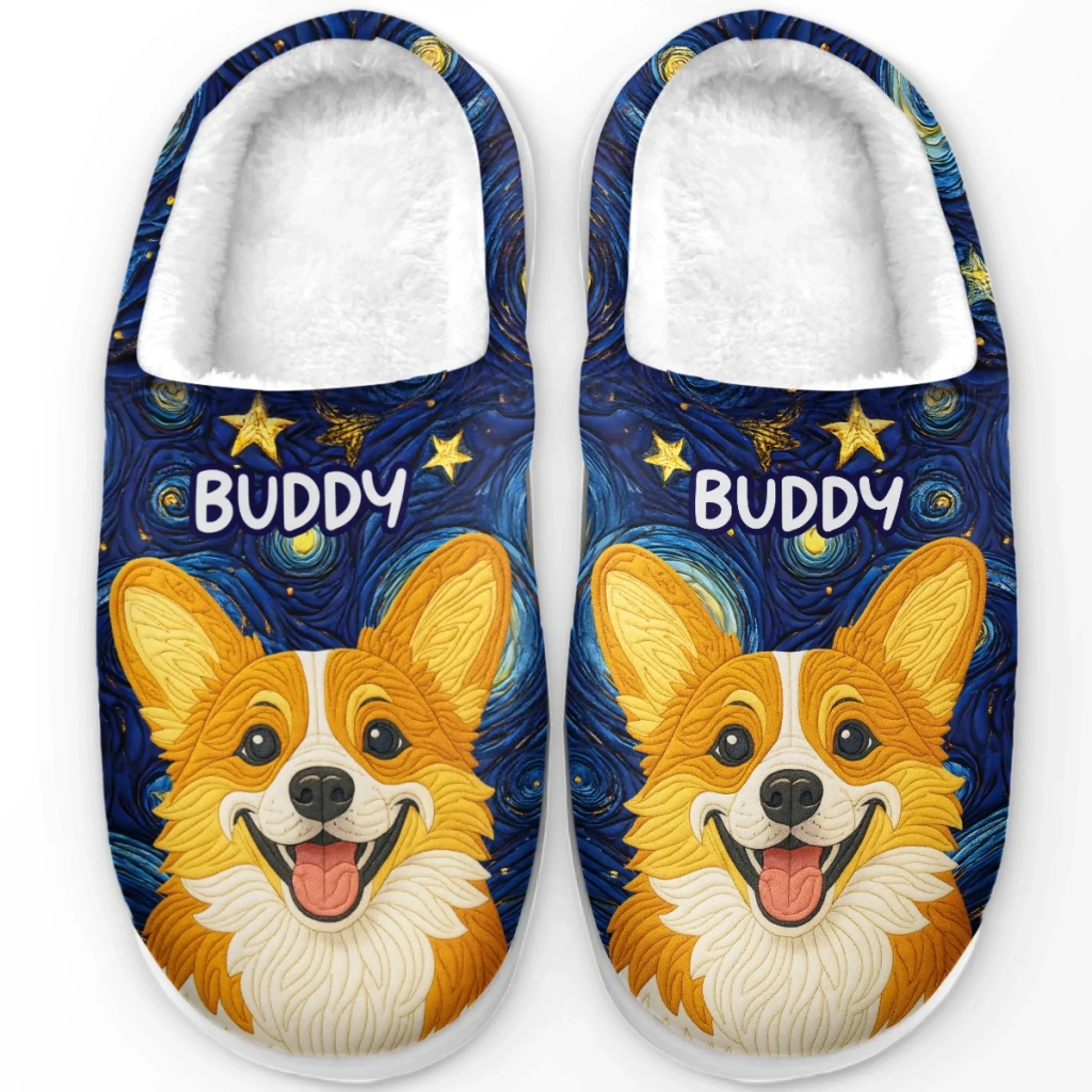 Custom Photo Fluffy Slippers - Personalized Birthday Gifts For Dog Cat Lovers, Dog Dad And Mom, Cat Owners - Starry Skies, Wagging Tails - Image 4
