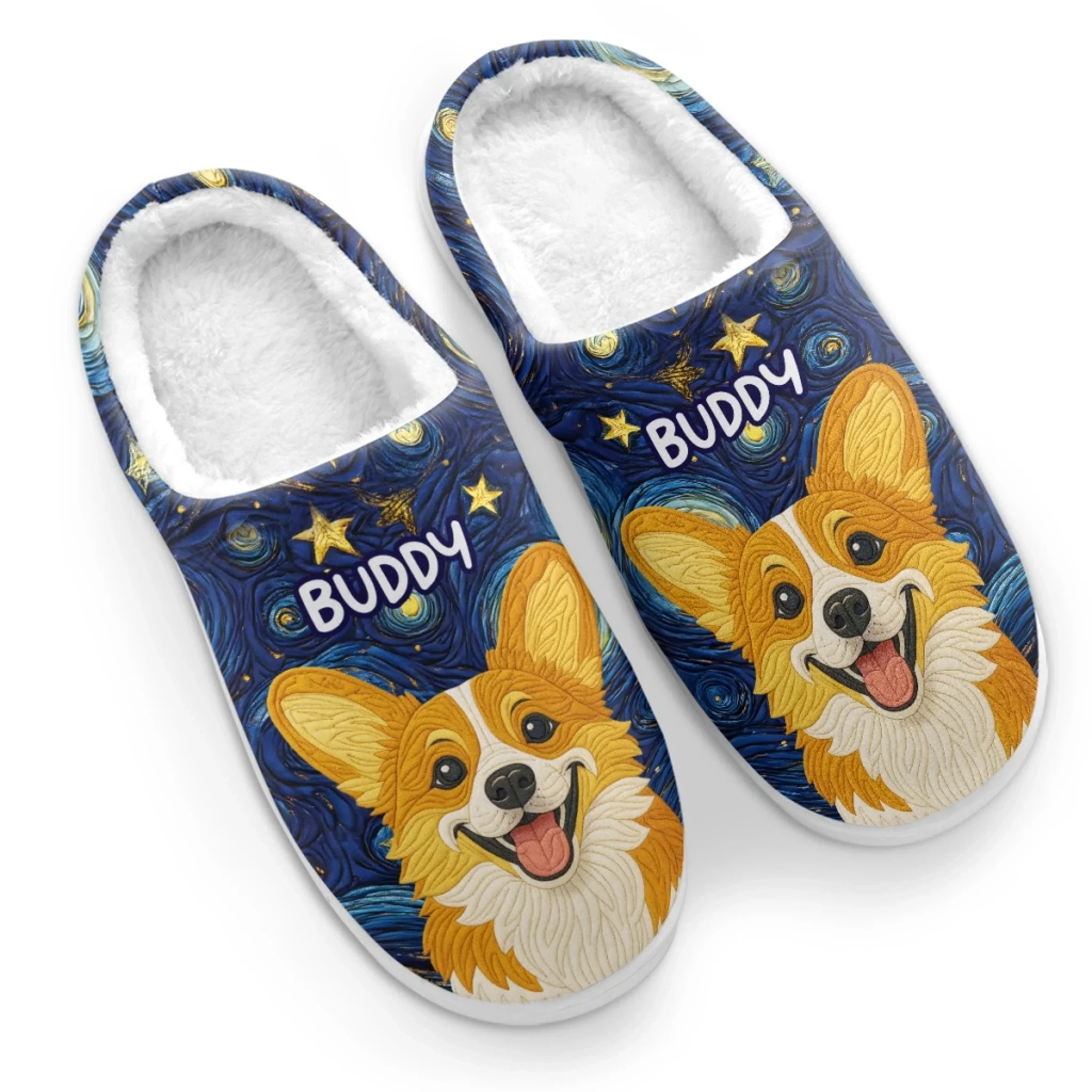 Custom Photo Fluffy Slippers - Personalized Birthday Gifts For Dog Cat Lovers, Dog Dad And Mom, Cat Owners - Starry Skies, Wagging Tails - Image 6