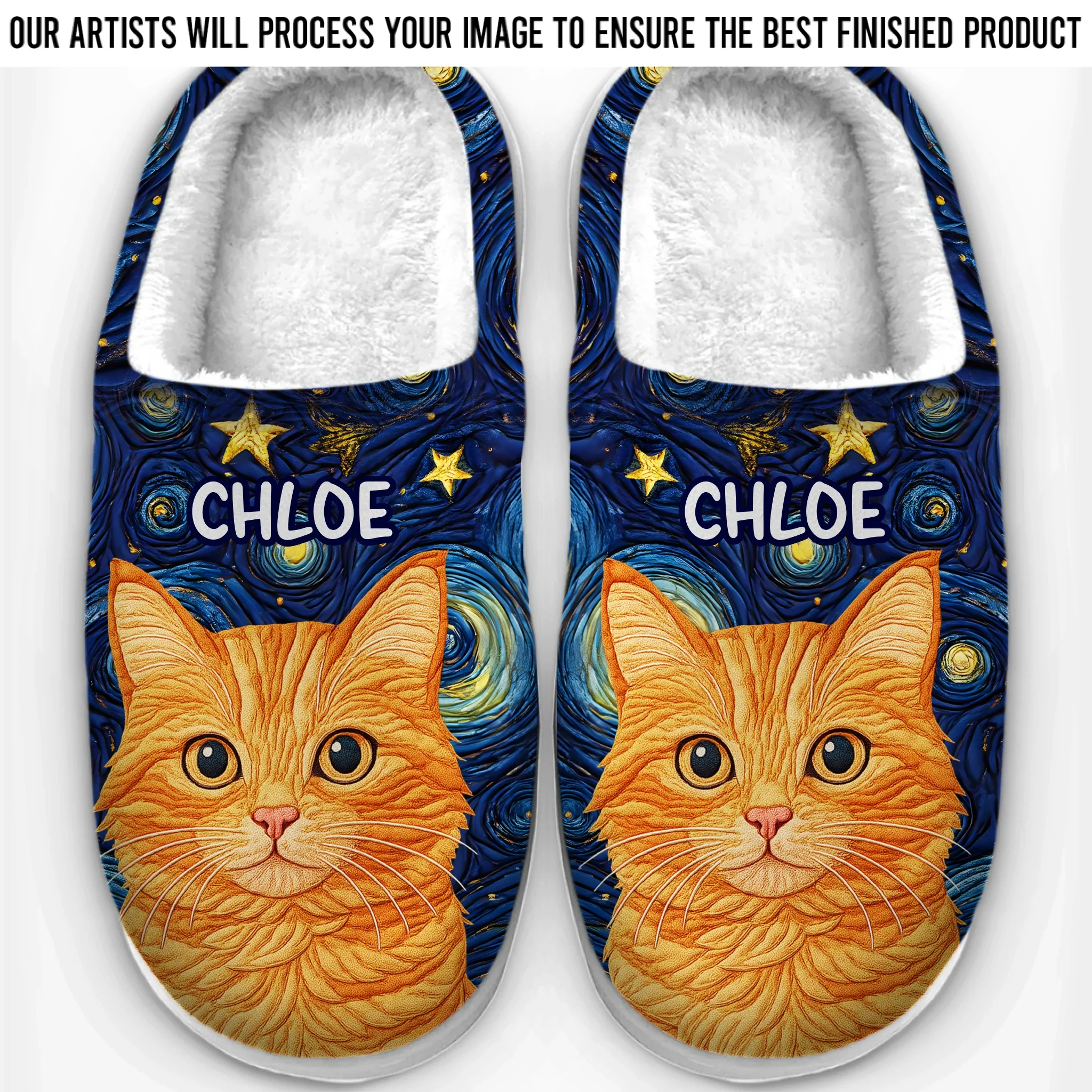 Custom Photo Fluffy Slippers - Personalized Birthday Gifts For Dog Cat Lovers, Dog Dad And Mom, Cat Owners - Starry Skies, Wagging Tails - Image 9