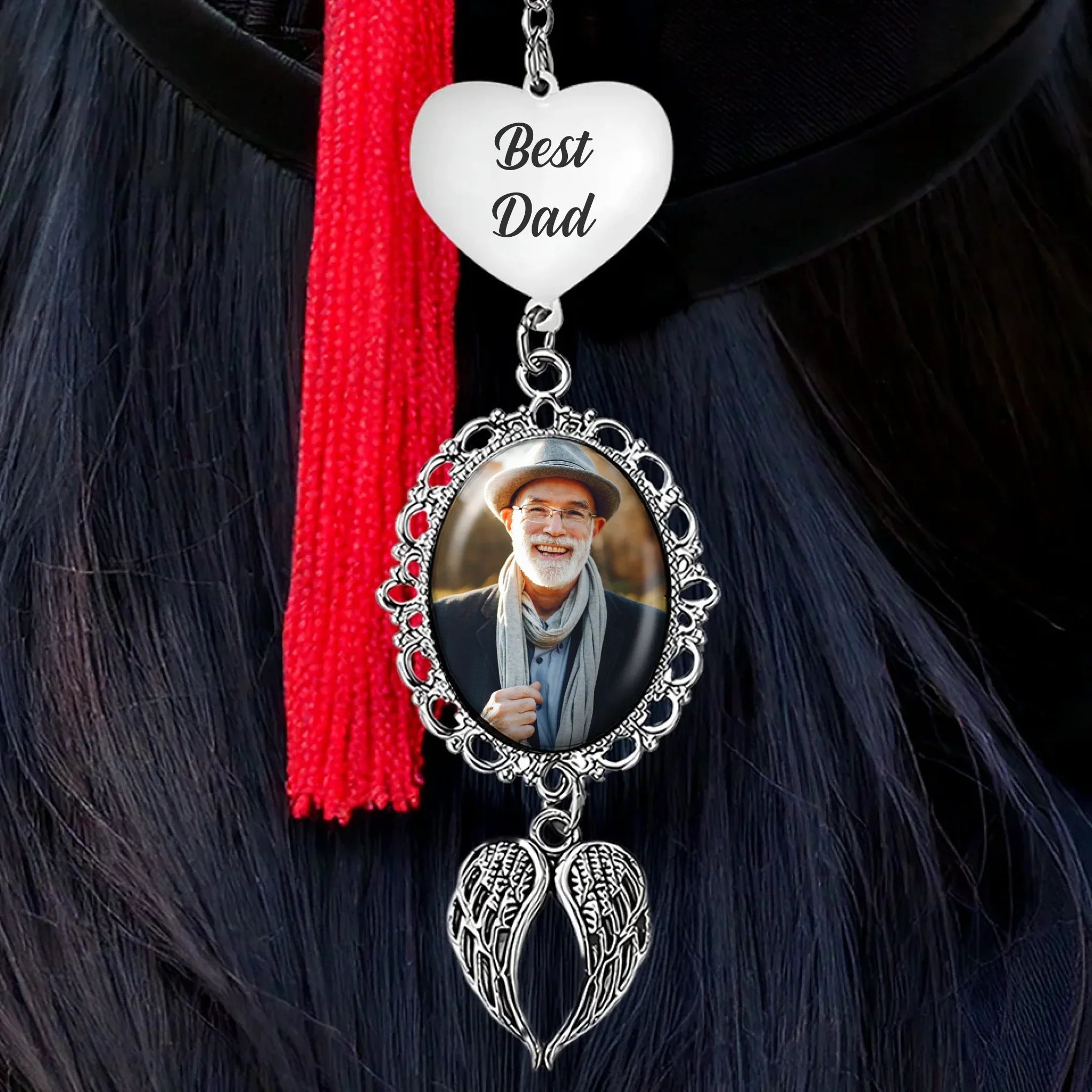 Custom Photo Forever In My Heart - Memorial Personalized Custom Graduation Tassel Heart & Angel Wing Charm - Sympathy Gift For Family Members - Image 2