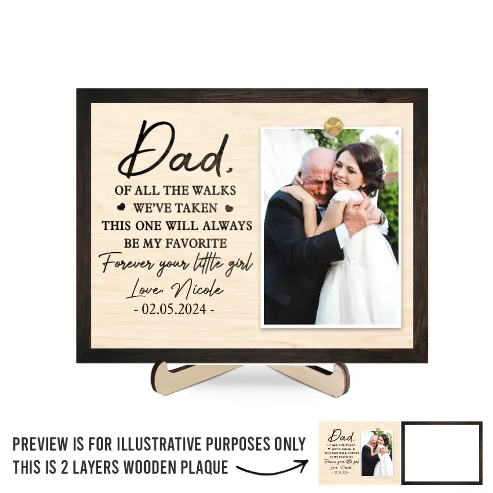 Custom Photo Forever Your Little Girl - Family Personalized Custom 2-Layered Wooden Plaque With Stand - Gift For Dad - Image 2