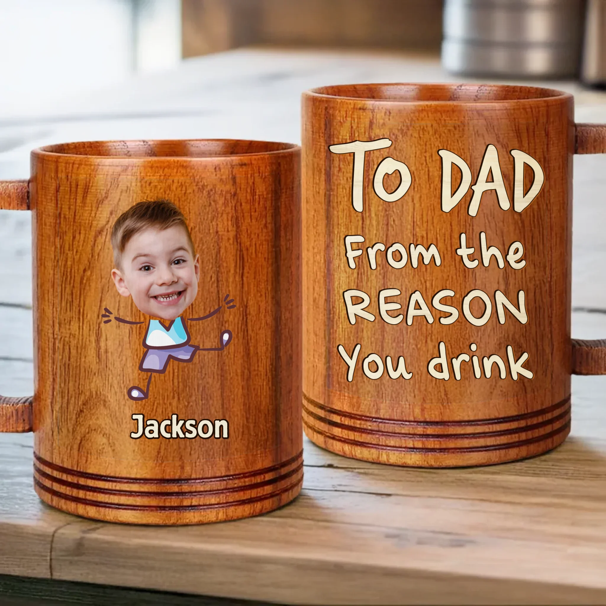 Custom Photo From The Reasons You Drink - Family Personalized Custom Wooden Mug - Father's Day, Gift For Dad, Grandpa - Image 2