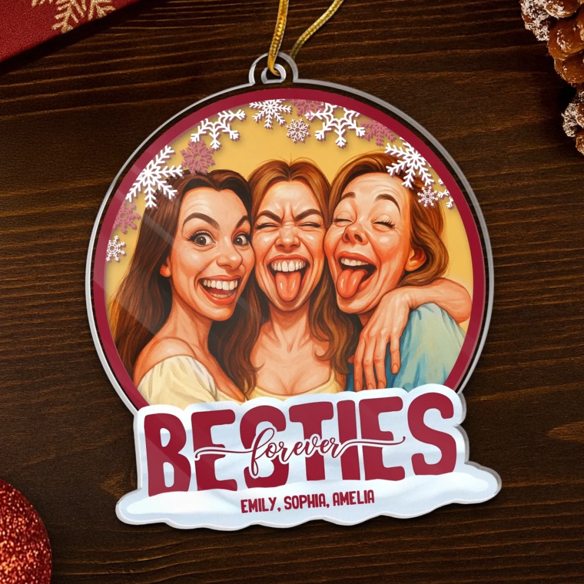Custom Photo Funny Caricature Acrylic Ornament - Personalized Christmas Best Friend Birthday Gifts For Women, Besties, Sisters, BFF - Forever Connected - Image 5