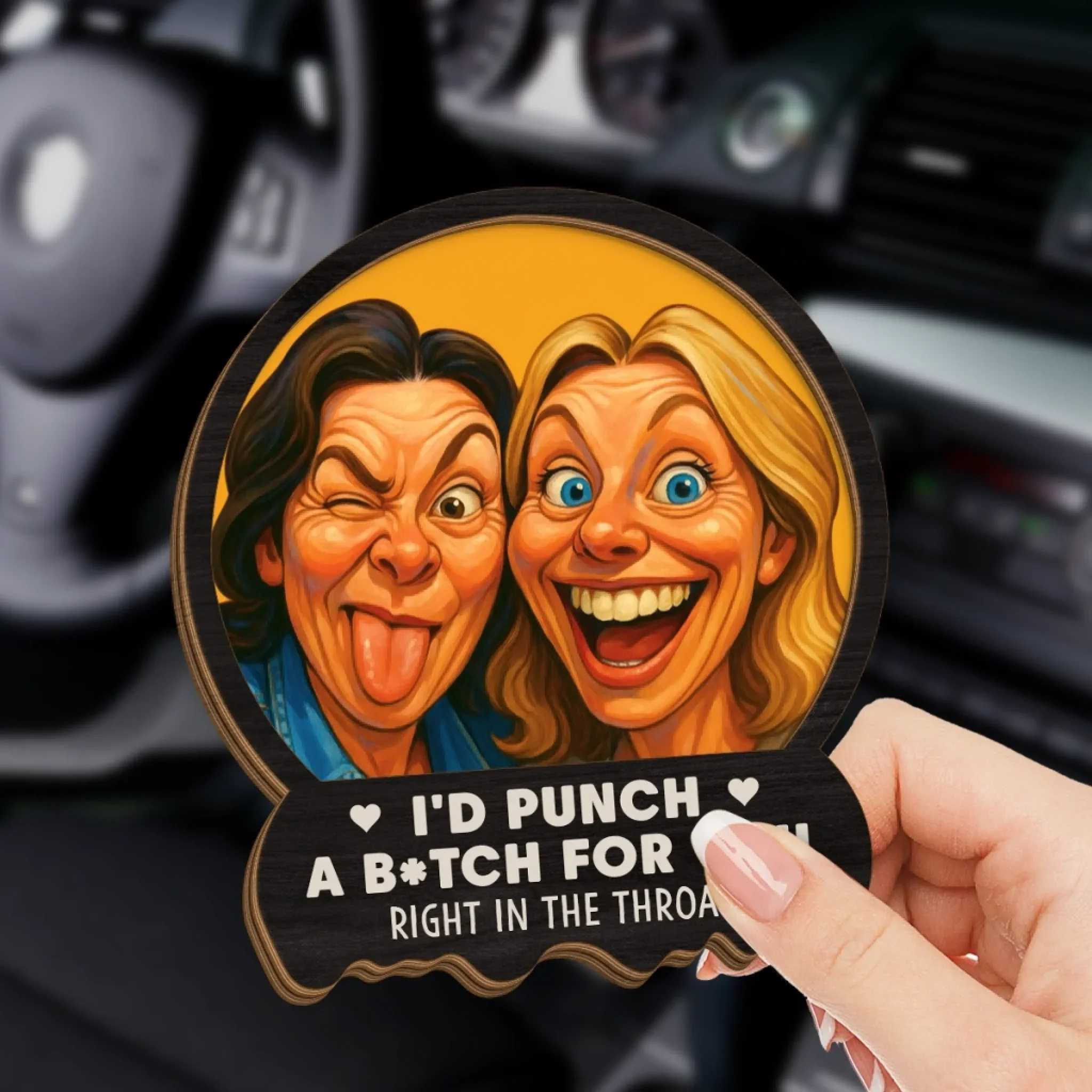 Custom Photo Funny Caricature Car Visor Clip - Personalized Best Friend Birthday Gifts For Women - I'd Punch For You - Image 3
