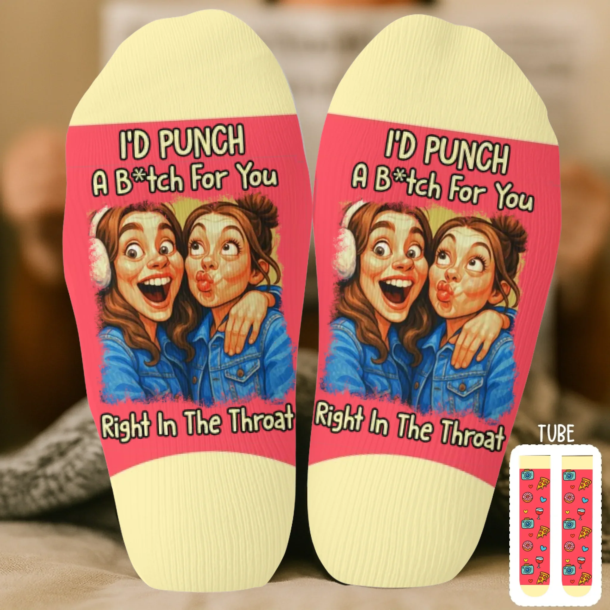 Custom Photo Funny Caricature Crew Socks - Personalized Best Friend Birthday Gifts For Women, Besties, Sisters, BFF - Partners In Crime Always - Image 2